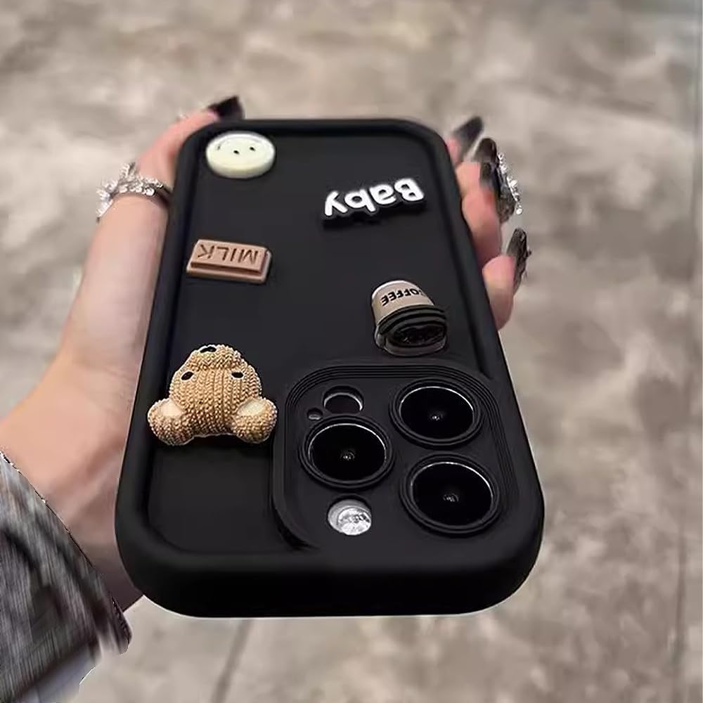 Designed for iPhone Case,3D Cute Coffee Bear Camera Lens Protection Shockproof Protective Cover Phone Case (Brown,iPhone 16 Pro Max)
