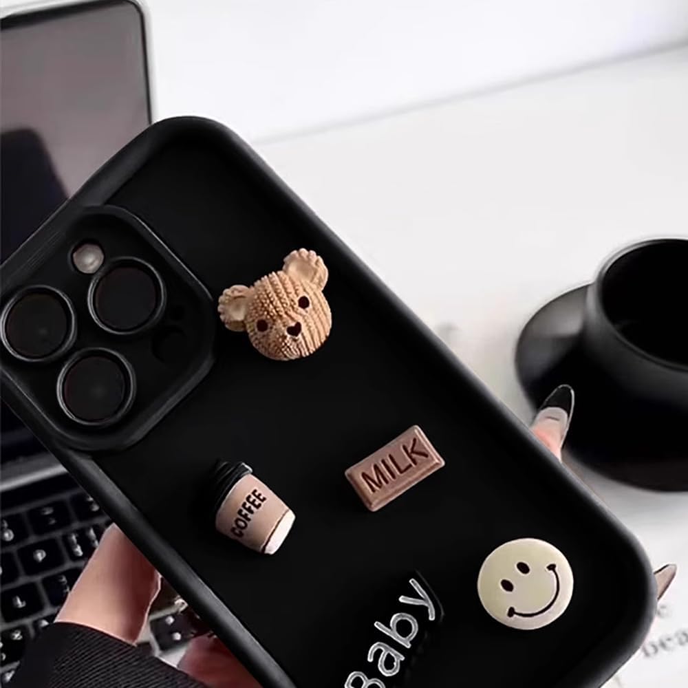 Designed for iPhone Case,3D Cute Coffee Bear Camera Lens Protection Shockproof Protective Cover Phone Case (Brown,iPhone 16 Pro Max)