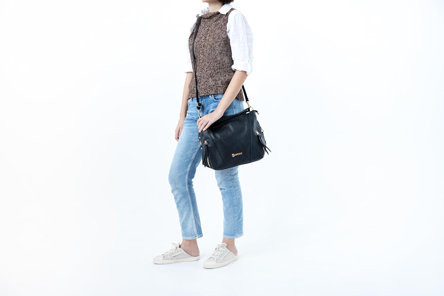 Bolso de piel Baroncelli, talla mediana, auténtica piel granulada italiana, diseñado y fabricado en Italia