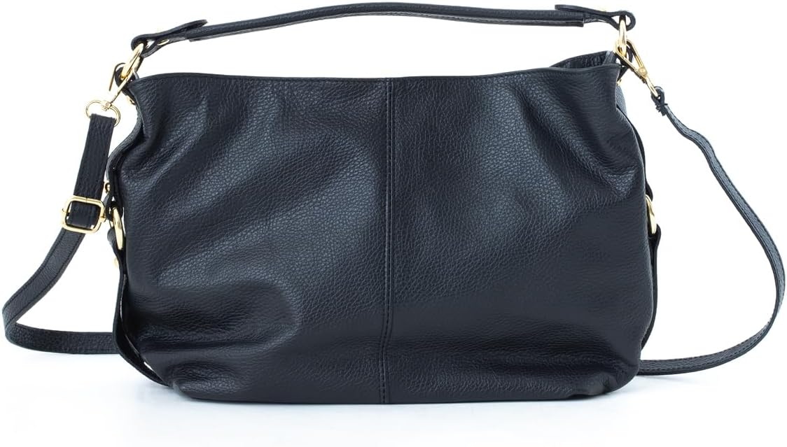 Bolso de piel Baroncelli, talla mediana, auténtica piel granulada italiana, diseñado y fabricado en Italia