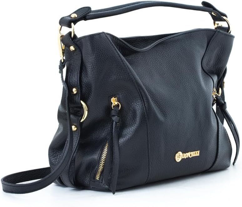 Bolso de piel Baroncelli, talla mediana, auténtica piel granulada italiana, diseñado y fabricado en Italia