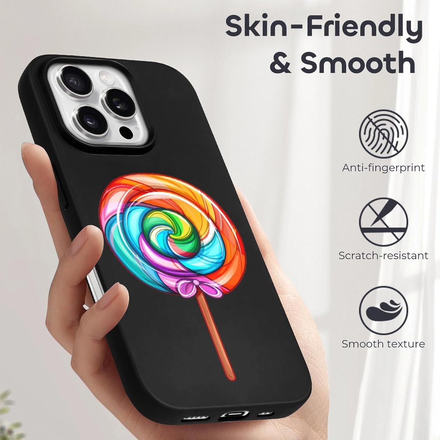 Lollipop Rainbow Sucker Candy, kompatibel für iPhone 16 Pro, weiche Schutzhülle, Handyhülle, Damen, Herren