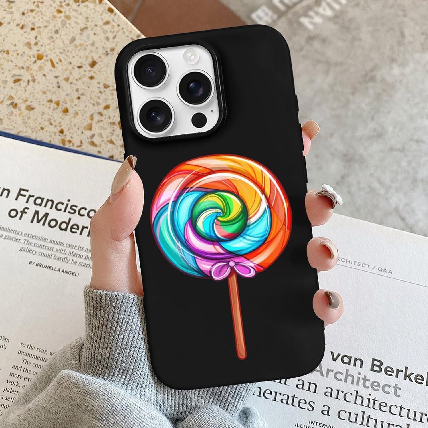 Lollipop Rainbow Sucker Candy, kompatibel für iPhone 16 Pro, weiche Schutzhülle, Handyhülle, Damen, Herren