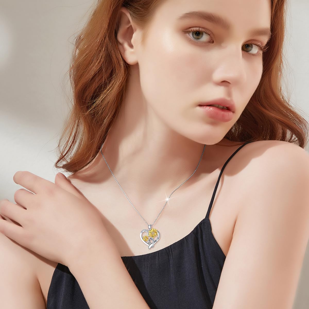 ZBA Natural Diamond Sunflower Heart Necklace for Women,18K Gold Plated Sterling Silver You Are My Sunshine Fine Jewelry Sunflower Gifts for Mom Daughter Wife(Color F-G/Clarity I1-I2) · v4