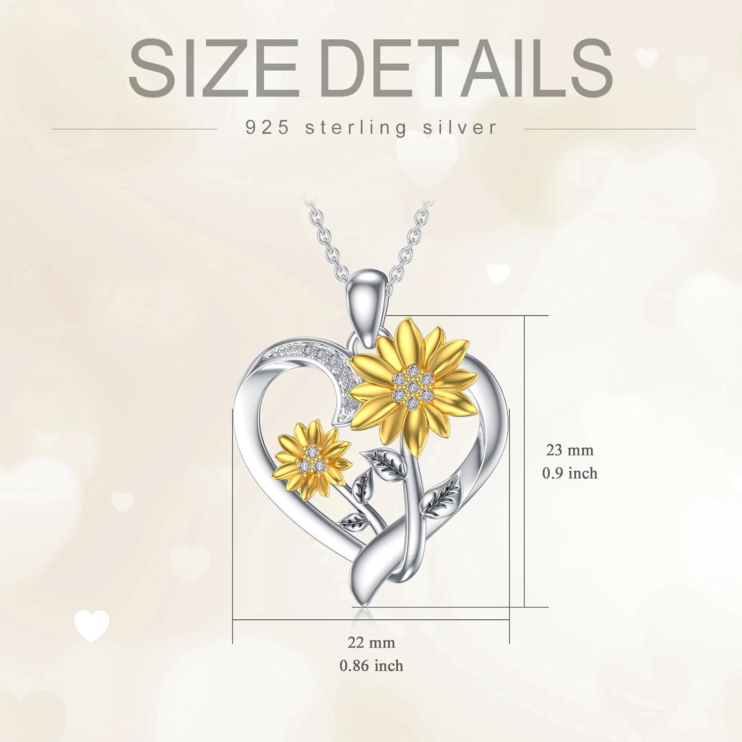 ZBA Natural Diamond Sunflower Heart Necklace for Women,18K Gold Plated Sterling Silver You Are My Sunshine Fine Jewelry Sunflower Gifts for Mom Daughter Wife(Color F-G/Clarity I1-I2) · v4