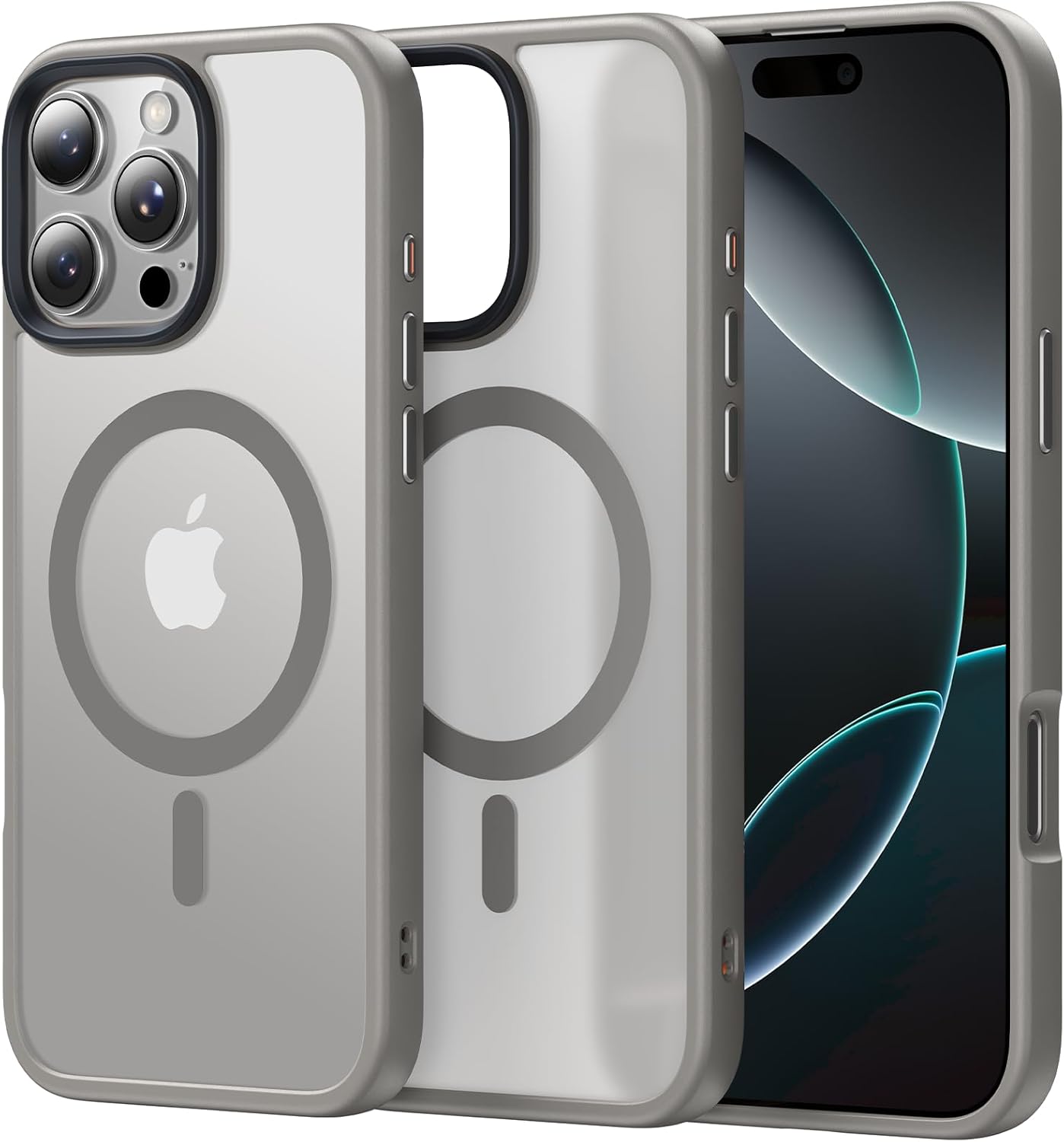 Meifigno Magnetic Case for iPhone 16 Pro Max 6.9’’, Compatible with MagSafe, Military-Grade Protection, Translucent Matte Back with Metal Keys, Shockproof Protective Case for iPhone 16 ProMax, Grey · v2