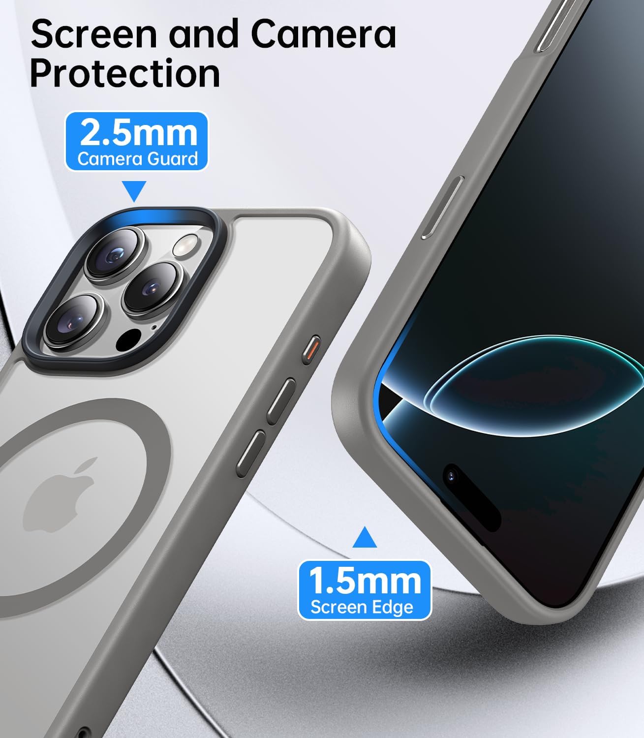 Meifigno Magnetic Case for iPhone 16 Pro Max 6.9’’, Compatible with MagSafe, Military-Grade Protection, Translucent Matte Back with Metal Keys, Shockproof Protective Case for iPhone 16 ProMax, Grey · v2
