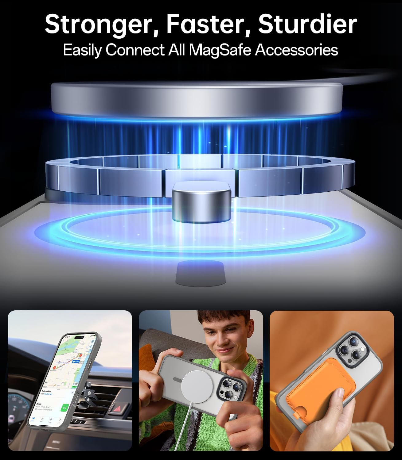 Meifigno Magnetic Case for iPhone 16 Pro Max 6.9’’, Compatible with MagSafe, Military-Grade Protection, Translucent Matte Back with Metal Keys, Shockproof Protective Case for iPhone 16 ProMax, Grey · v2