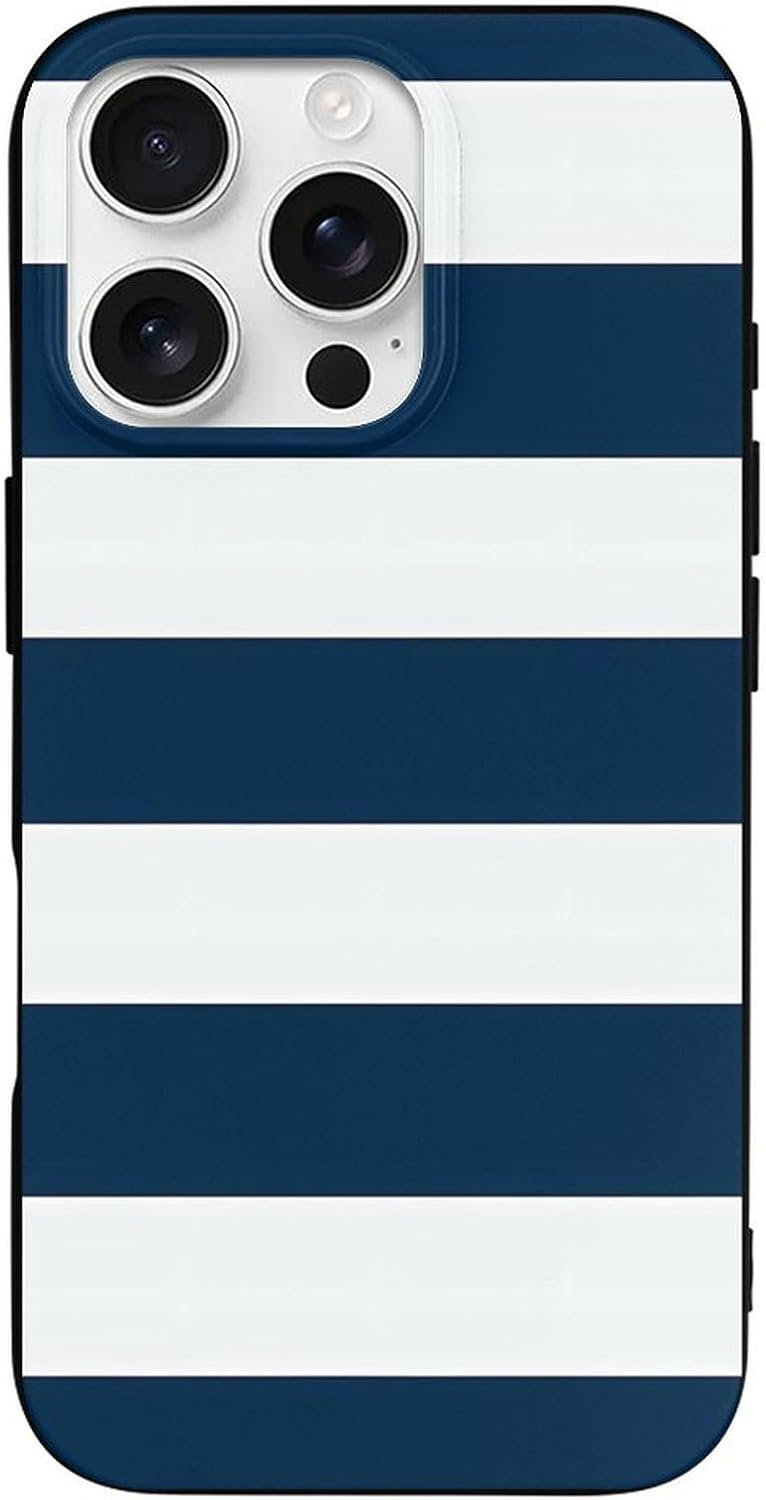 Marineblau-weiße, gestreifte Handyhülle, stoßfeste, schlanke Handyschutzhülle aus TPU, kompatibel mit iPhone 16, iPhone 16 Pro