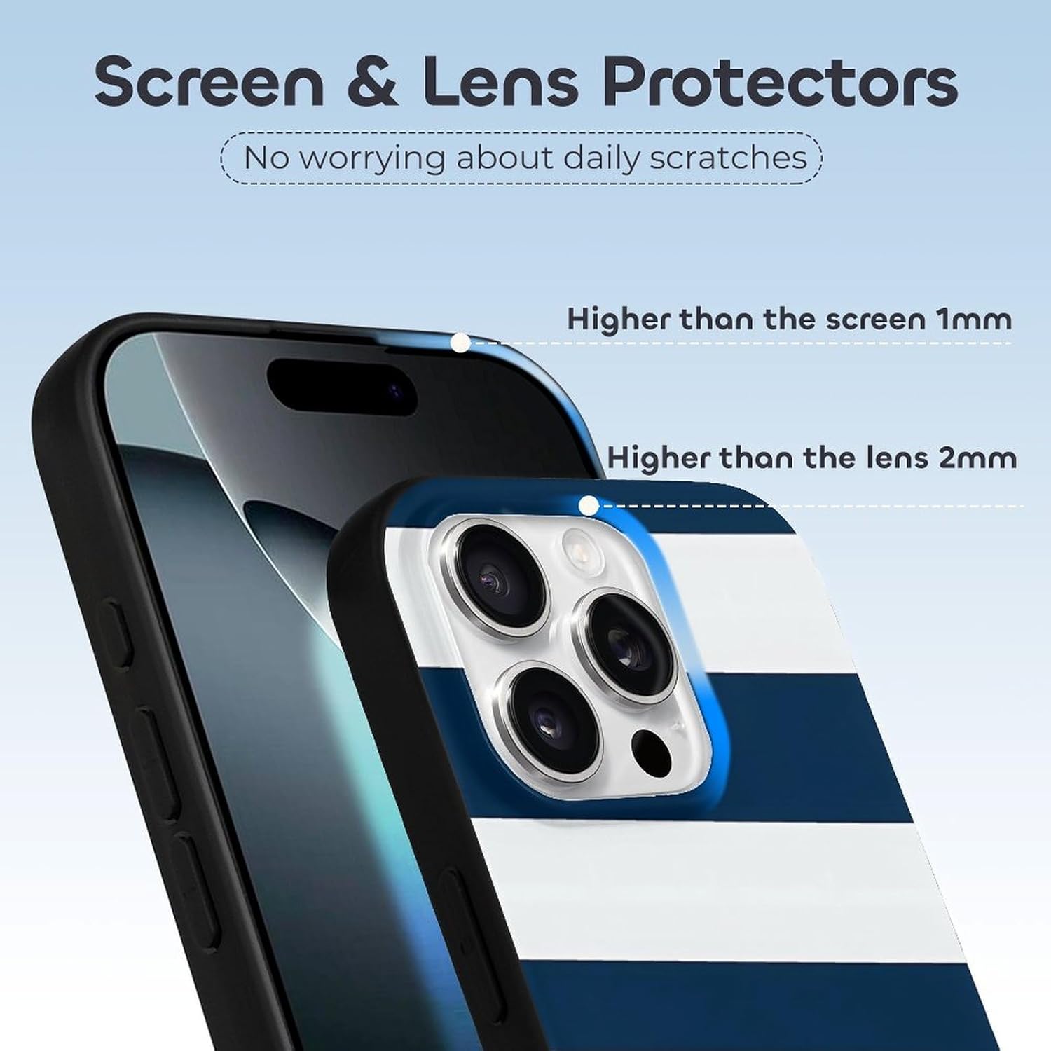 Marineblau-weiße, gestreifte Handyhülle, stoßfeste, schlanke Handyschutzhülle aus TPU, kompatibel mit iPhone 16, iPhone 16 Pro