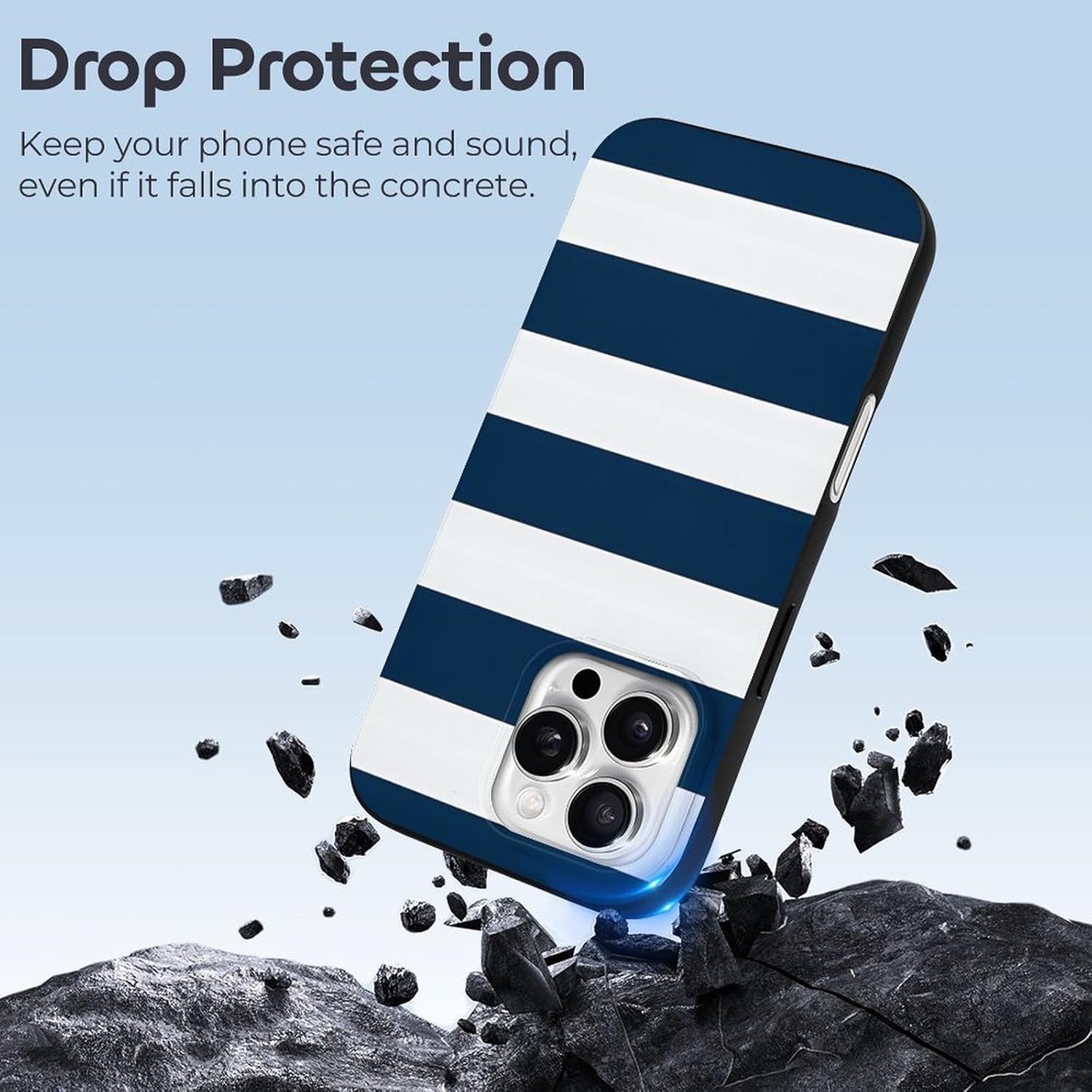 Marineblau-weiße, gestreifte Handyhülle, stoßfeste, schlanke Handyschutzhülle aus TPU, kompatibel mit iPhone 16, iPhone 16 Pro