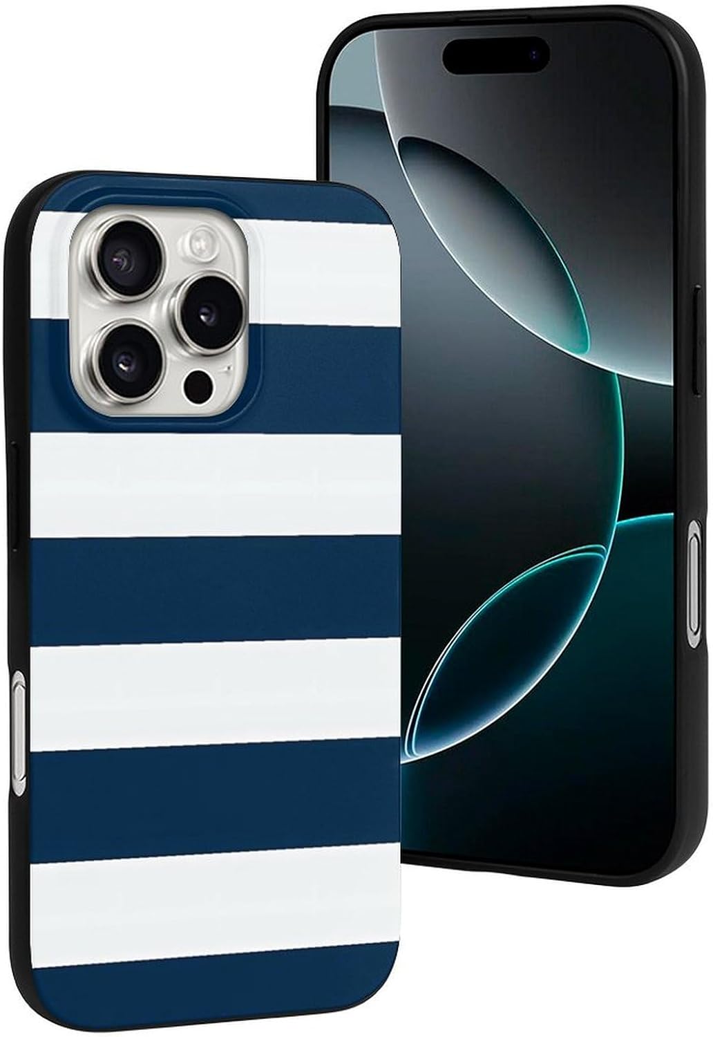 Marineblau-weiße, gestreifte Handyhülle, stoßfeste, schlanke Handyschutzhülle aus TPU, kompatibel mit iPhone 16, iPhone 16 Pro