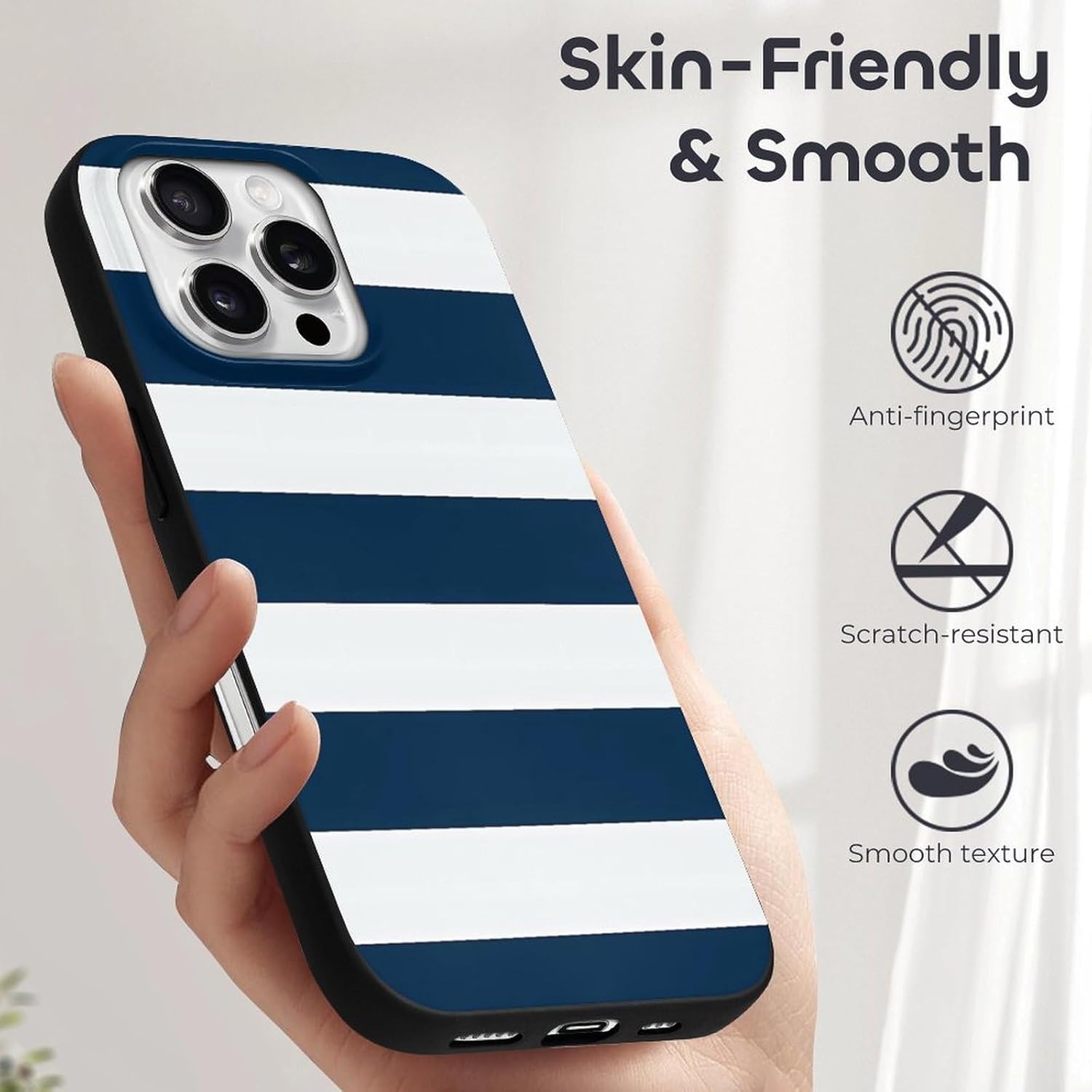 Marineblau-weiße, gestreifte Handyhülle, stoßfeste, schlanke Handyschutzhülle aus TPU, kompatibel mit iPhone 16, iPhone 16 Pro