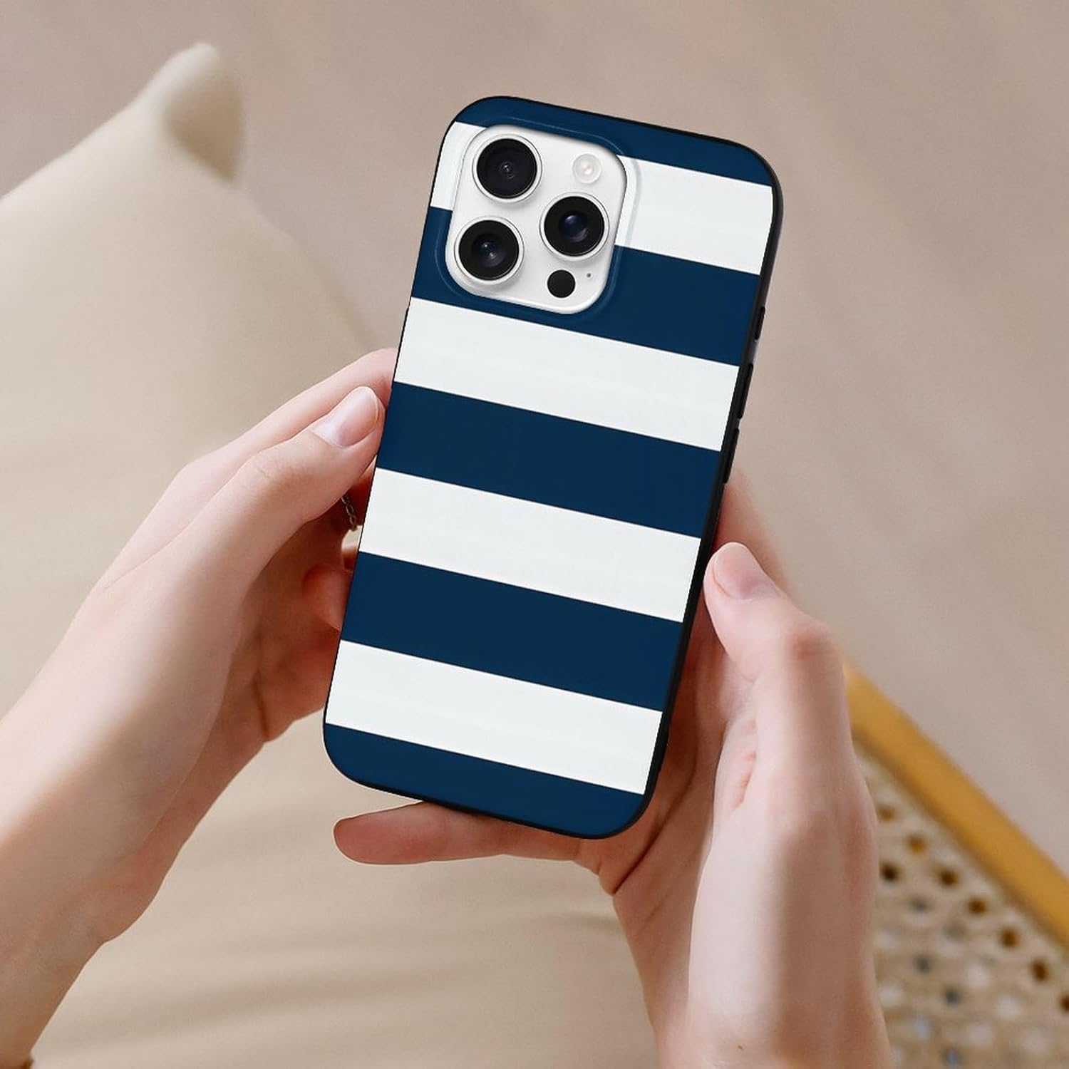 Marineblau-weiße, gestreifte Handyhülle, stoßfeste, schlanke Handyschutzhülle aus TPU, kompatibel mit iPhone 16, iPhone 16 Pro
