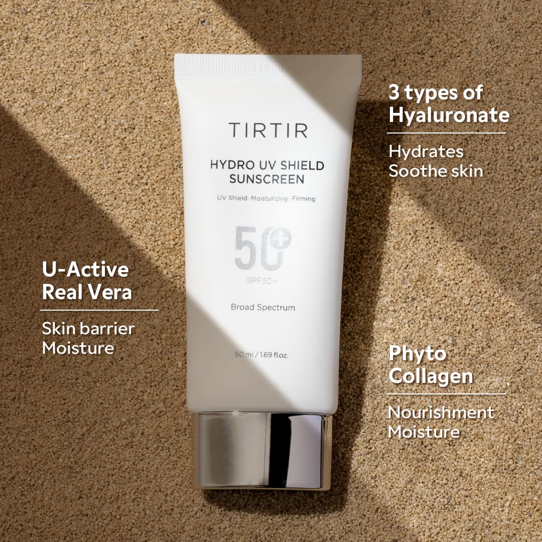 TIRTIR Hydro UV Shield Sunscreen | SPF 50  UVA/UVB Protection, Lightweight, No White Cast, Non-greasy, Korean Sunscreen, 1.69 Fl Oz (Pack of 1)