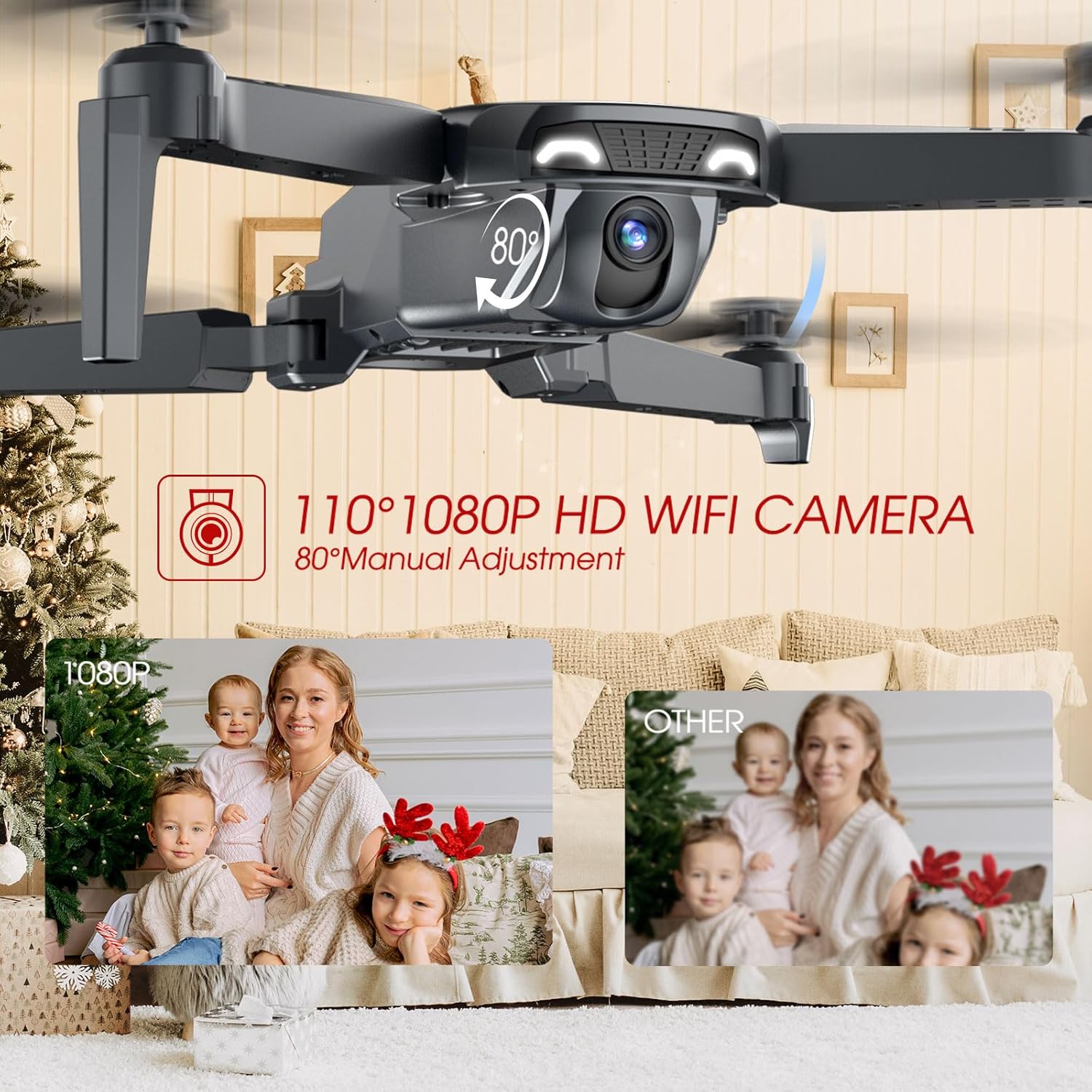 Drone with Camera, Drones for Kids and Beginners, Teen Boys Toys Gifts Ideas, 1080P HD Foldable FPV RC Drone Helicopter Quadcopter with One Key Start/Land, Altitude Hold, Gesture Selfie, 3D Flips, Gravity Control, 2 Batteries · v4
