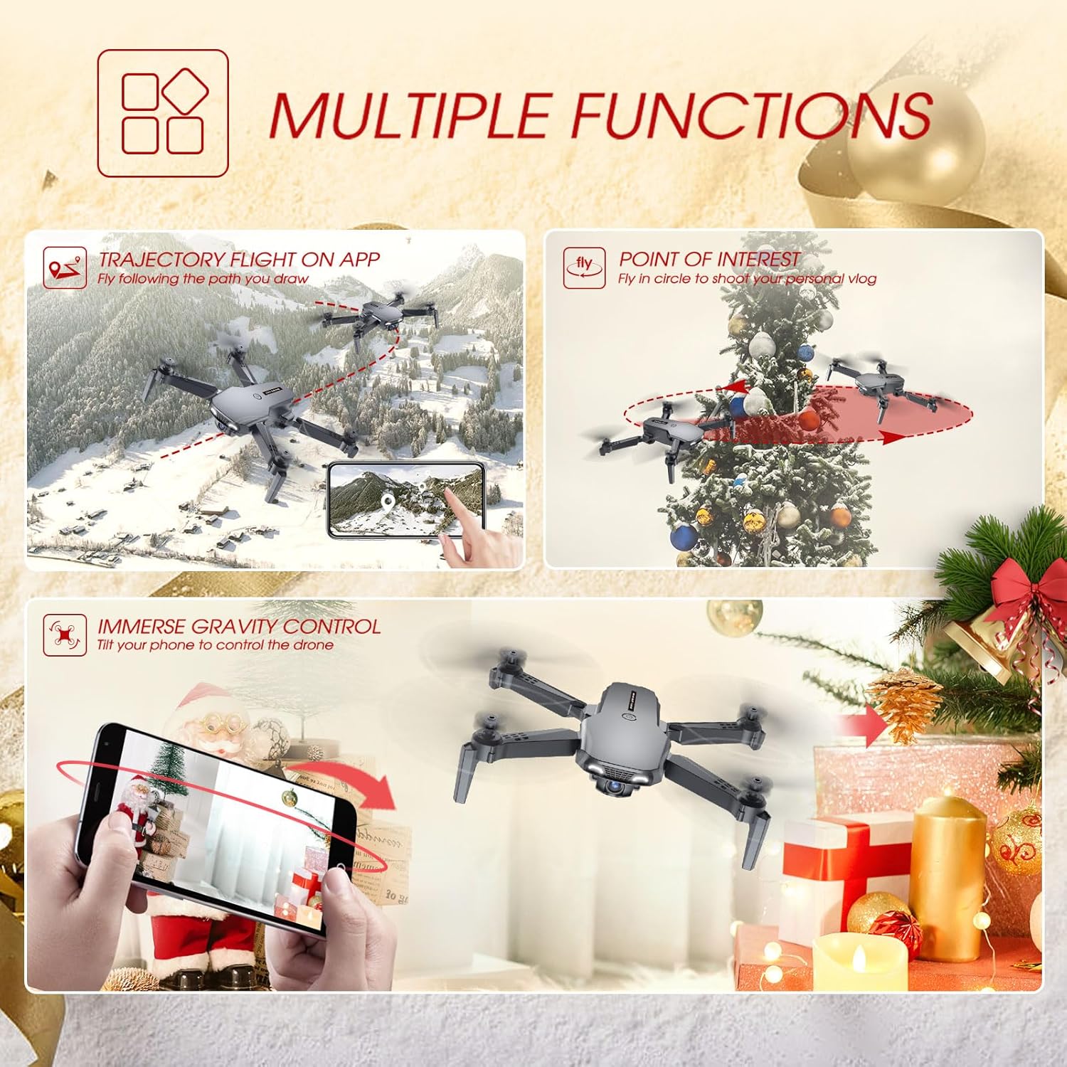 Drone with Camera, Drones for Kids and Beginners, Teen Boys Toys Gifts Ideas, 1080P HD Foldable FPV RC Drone Helicopter Quadcopter with One Key Start/Land, Altitude Hold, Gesture Selfie, 3D Flips, Gravity Control, 2 Batteries · v4