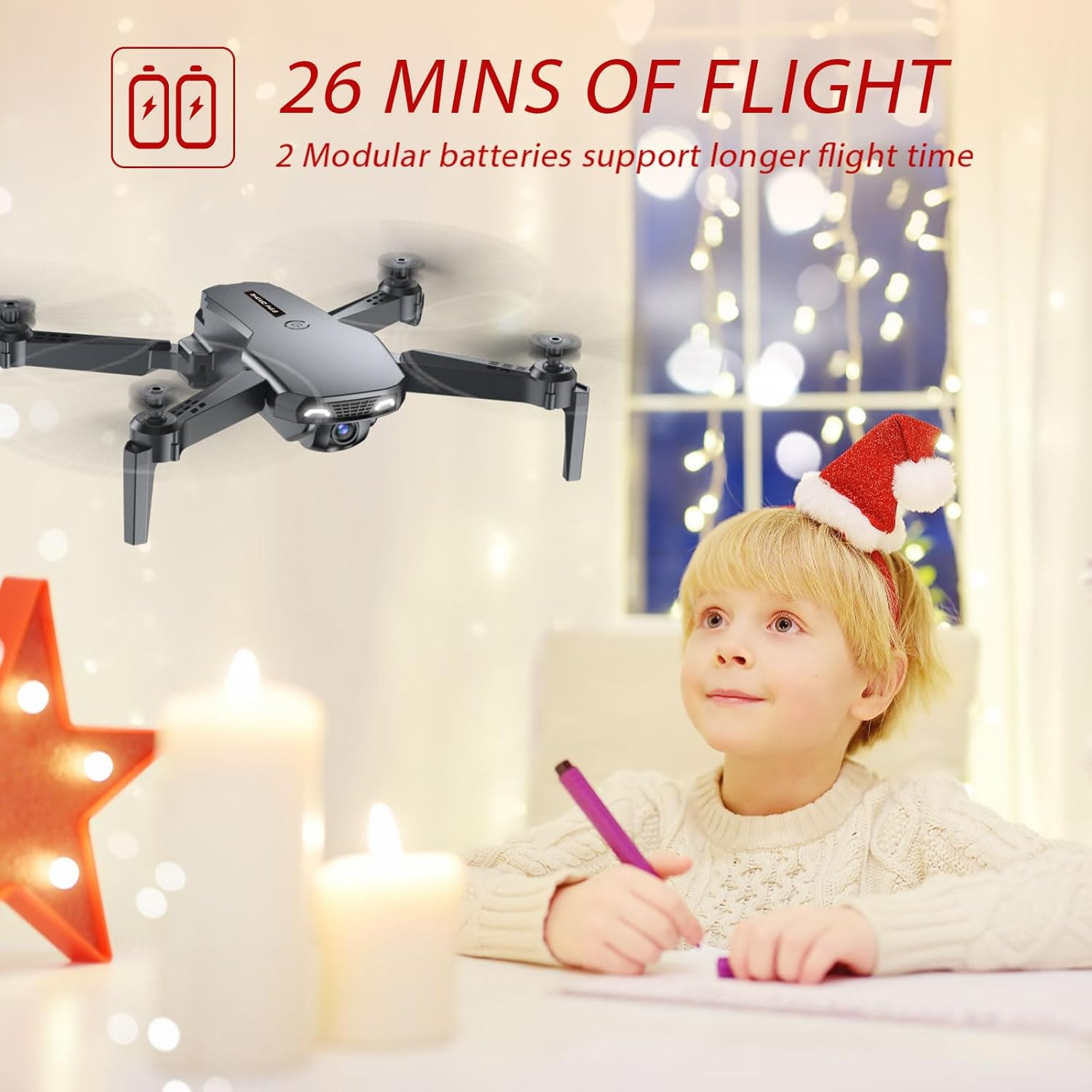Drone with Camera, Drones for Kids and Beginners, Teen Boys Toys Gifts Ideas, 1080P HD Foldable FPV RC Drone Helicopter Quadcopter with One Key Start/Land, Altitude Hold, Gesture Selfie, 3D Flips, Gravity Control, 2 Batteries · v4