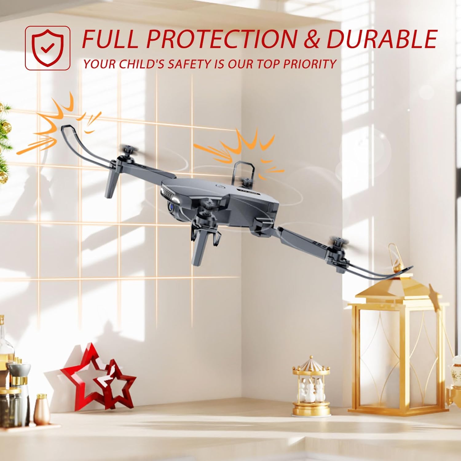 Drone with Camera, Drones for Kids and Beginners, Teen Boys Toys Gifts Ideas, 1080P HD Foldable FPV RC Drone Helicopter Quadcopter with One Key Start/Land, Altitude Hold, Gesture Selfie, 3D Flips, Gravity Control, 2 Batteries · v4