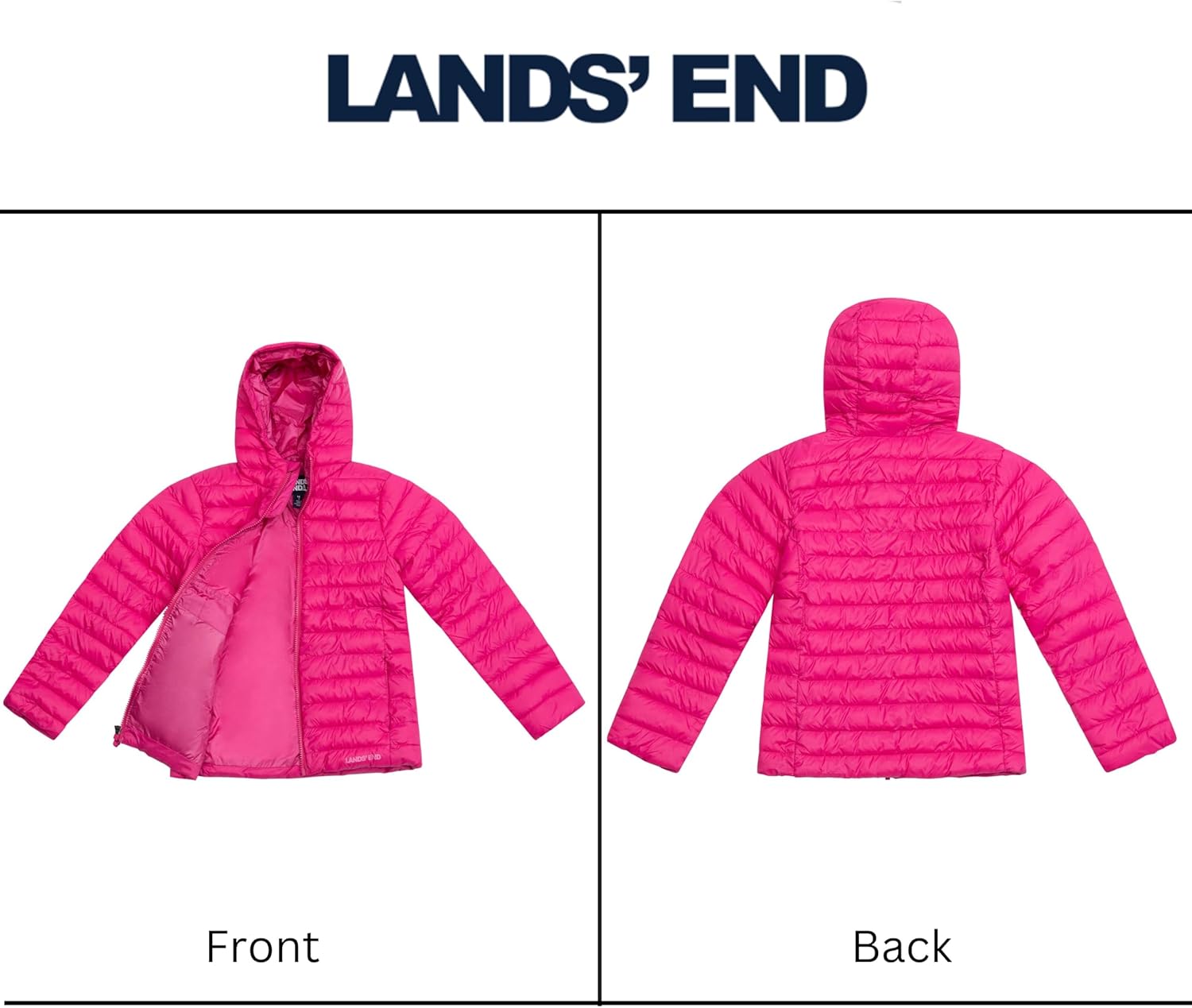 Jaket Anak-anak Lands End dengan Hooded Thermoplume Ringan dan Ritsleting Penuh (S-XL)