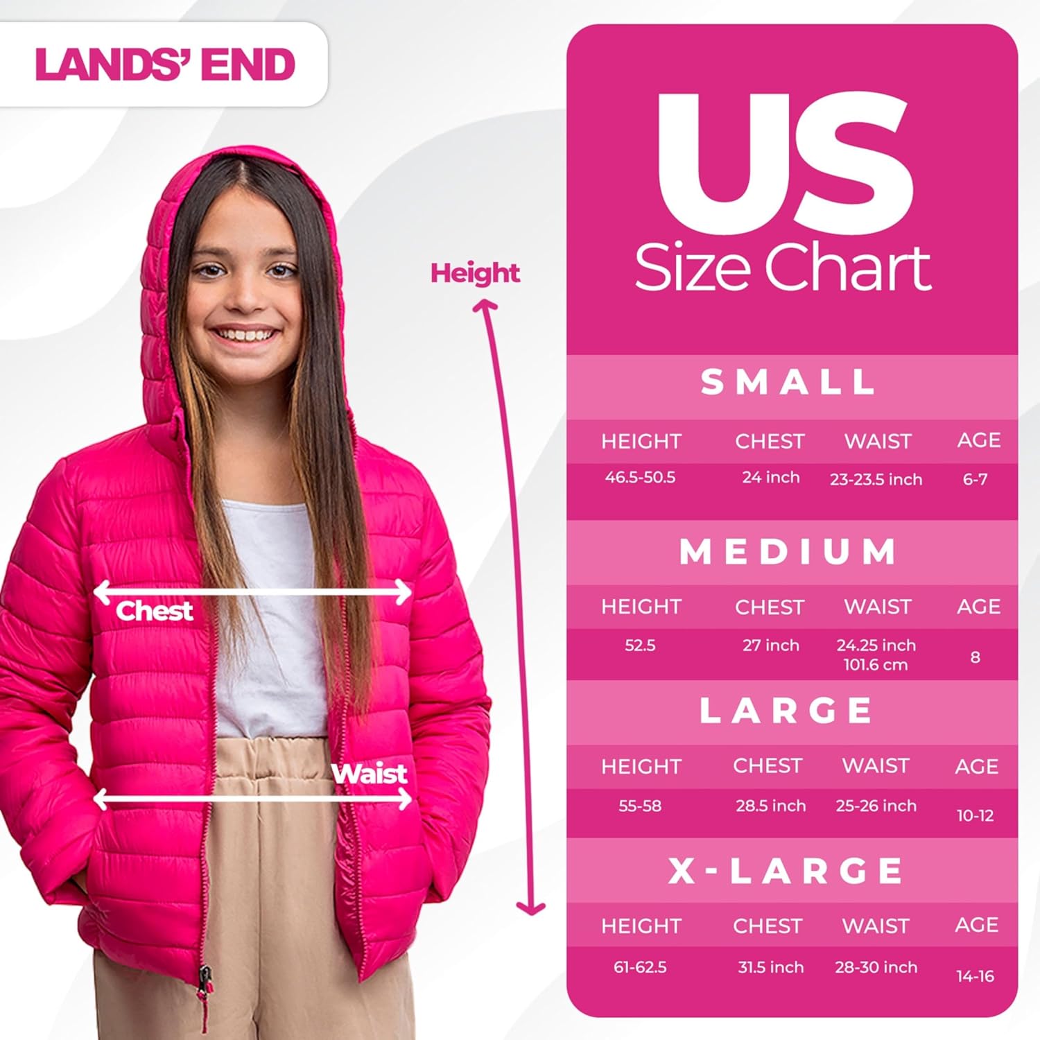 Jaket Anak-anak Lands End dengan Hooded Thermoplume Ringan dan Ritsleting Penuh (S-XL)
