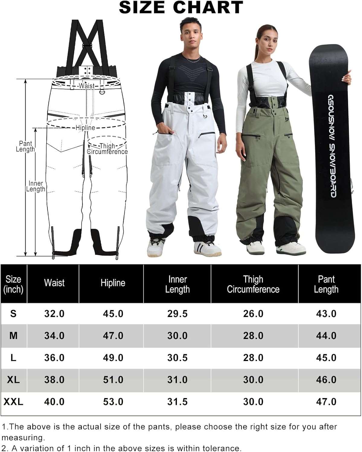 GSOU SNOW Men Snow Bibs Women Baggy Ski Pants Snowboard Overall Insulated Waterproof Windproof Warm Winter · v3