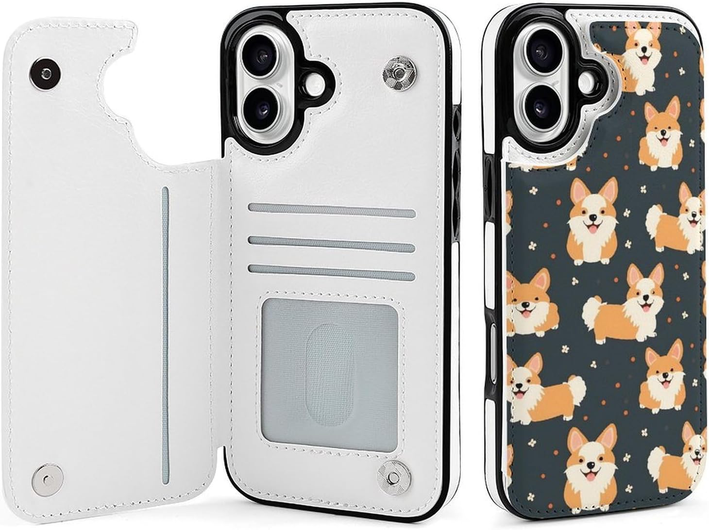 Cute Corgi Phone Case Flip Folio TPU Leather Wallet Case Cover with Card Holder Compatible with iPhone 16 iPhone 16 Plus · v2