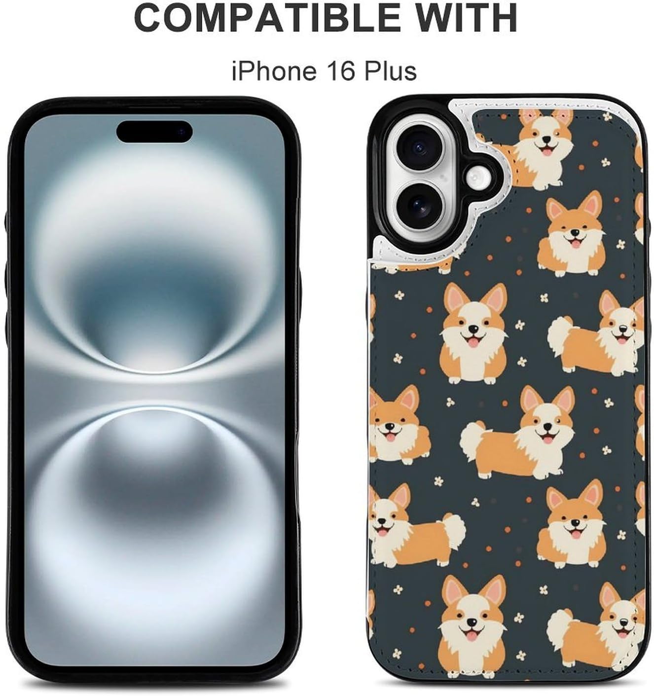 Cute Corgi Phone Case Flip Folio TPU Leather Wallet Case Cover with Card Holder Compatible with iPhone 16 iPhone 16 Plus · v2