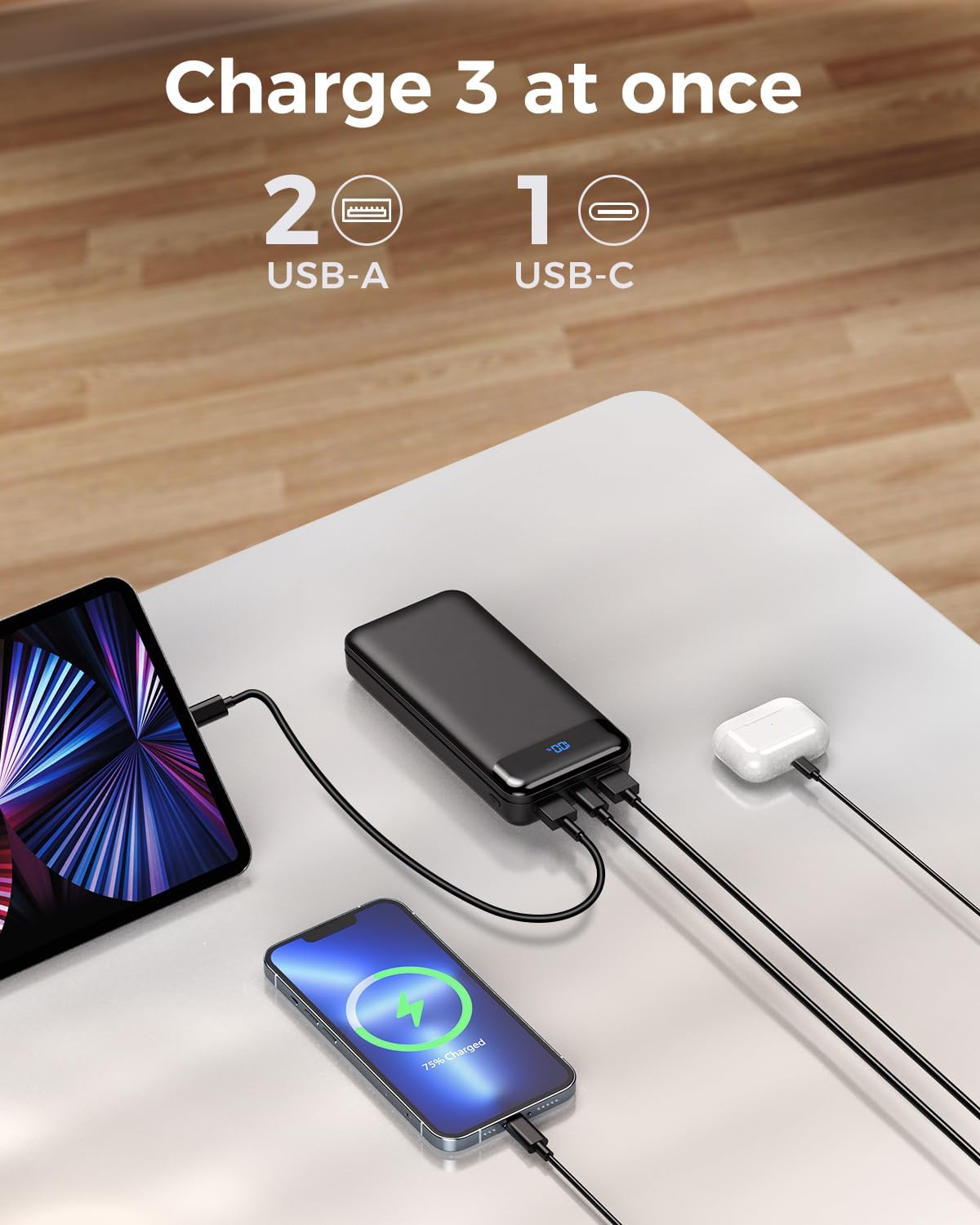 Portable Charger Power Bank 40000mAh Powerbank PD 30W and QC 4.0 Fast Charging External Battery Pack with USB-C LED 3 Outputs  2 Inputs Portable Charging for iPhone 15 14 13 pro, Samsung · v3