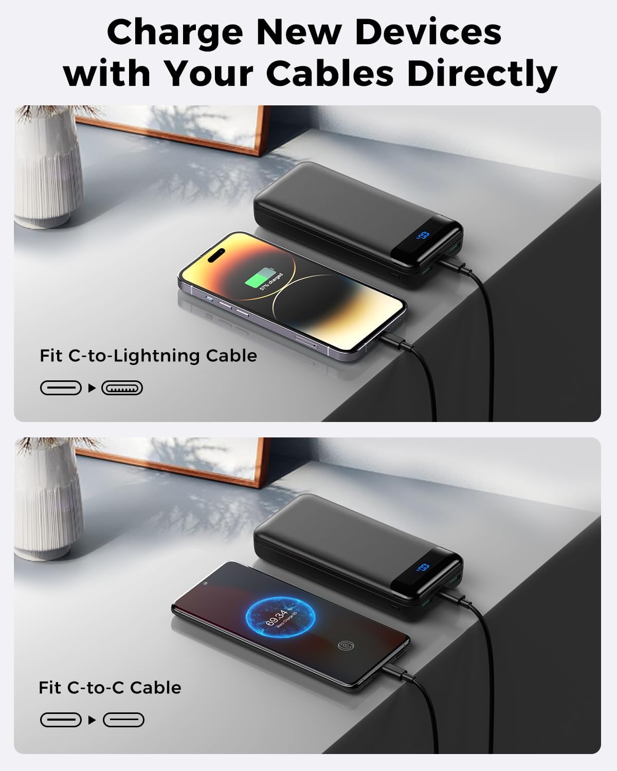 Portable Charger Power Bank 40000mAh Powerbank PD 30W and QC 4.0 Fast Charging External Battery Pack with USB-C LED 3 Outputs  2 Inputs Portable Charging for iPhone 15 14 13 pro, Samsung · v3