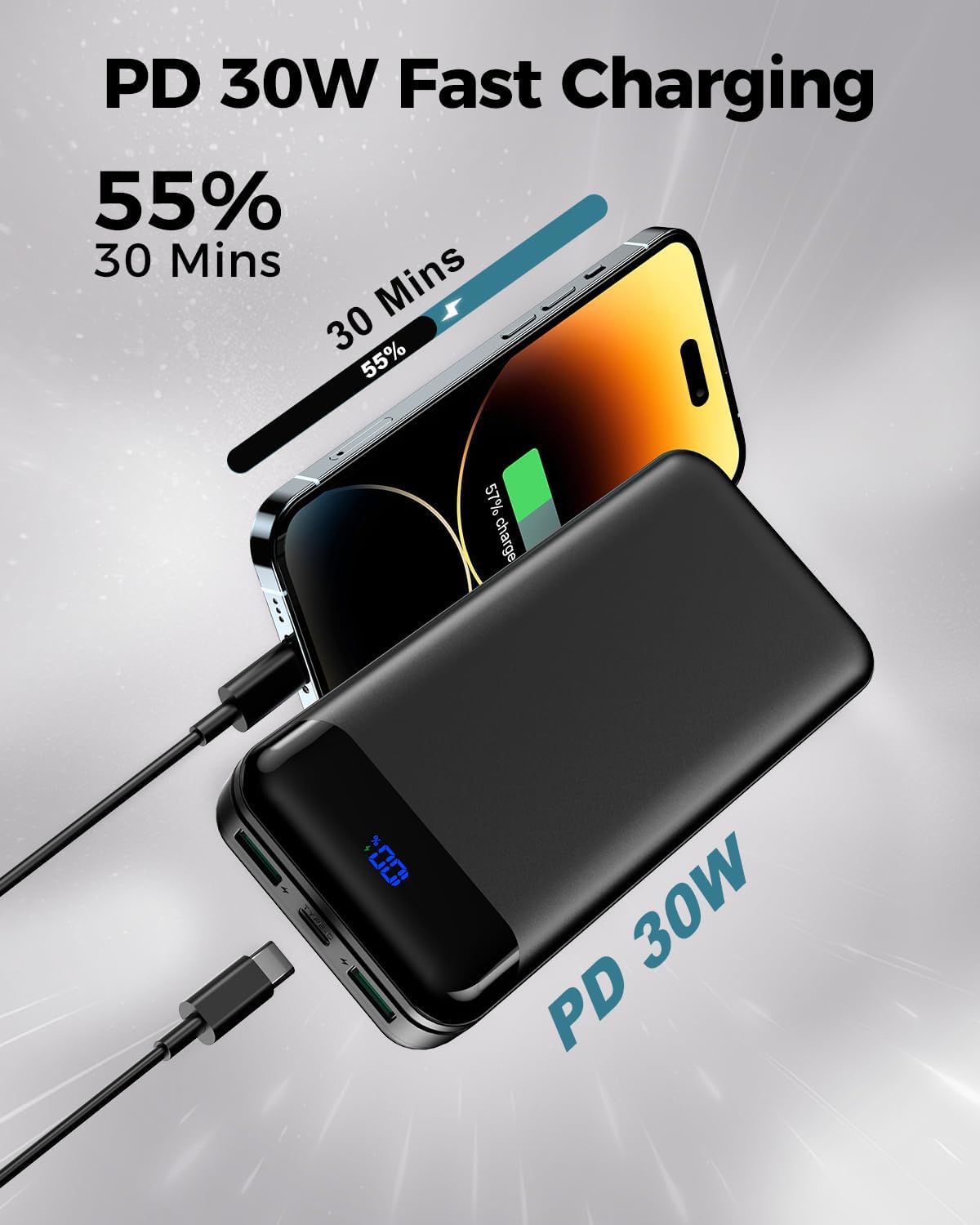 Portable Charger Power Bank 40000mAh Powerbank PD 30W and QC 4.0 Fast Charging External Battery Pack with USB-C LED 3 Outputs  2 Inputs Portable Charging for iPhone 15 14 13 pro, Samsung · v4