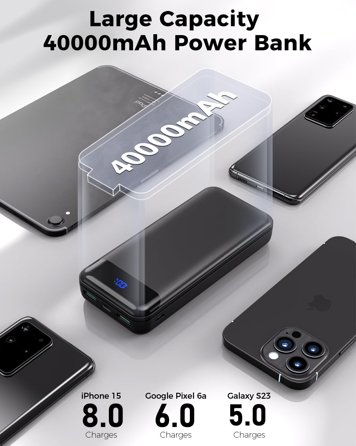Portable Charger Power Bank 40000mAh Powerbank PD 30W and QC 4.0 Fast Charging External Battery Pack with USB-C LED 3 Outputs  2 Inputs Portable Charging for iPhone 15 14 13 pro, Samsung · v4