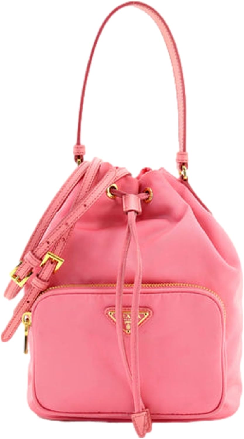 Borse da donna Prada Borsa a tracolla Saffiano Duet Bucket in re-nylon piccola rosa Begonia 1BH038 Borse da donna