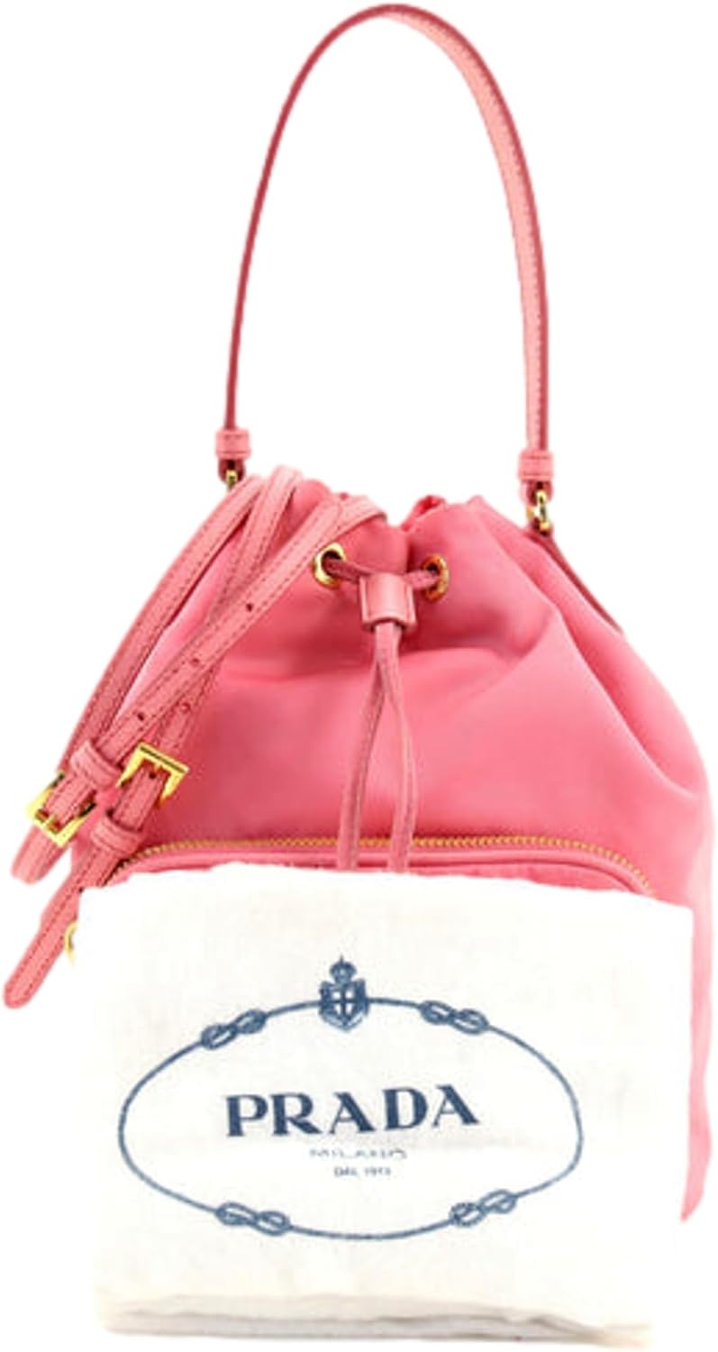 Borse da donna Prada Borsa a tracolla Saffiano Duet Bucket in re-nylon piccola rosa Begonia 1BH038 Borse da donna