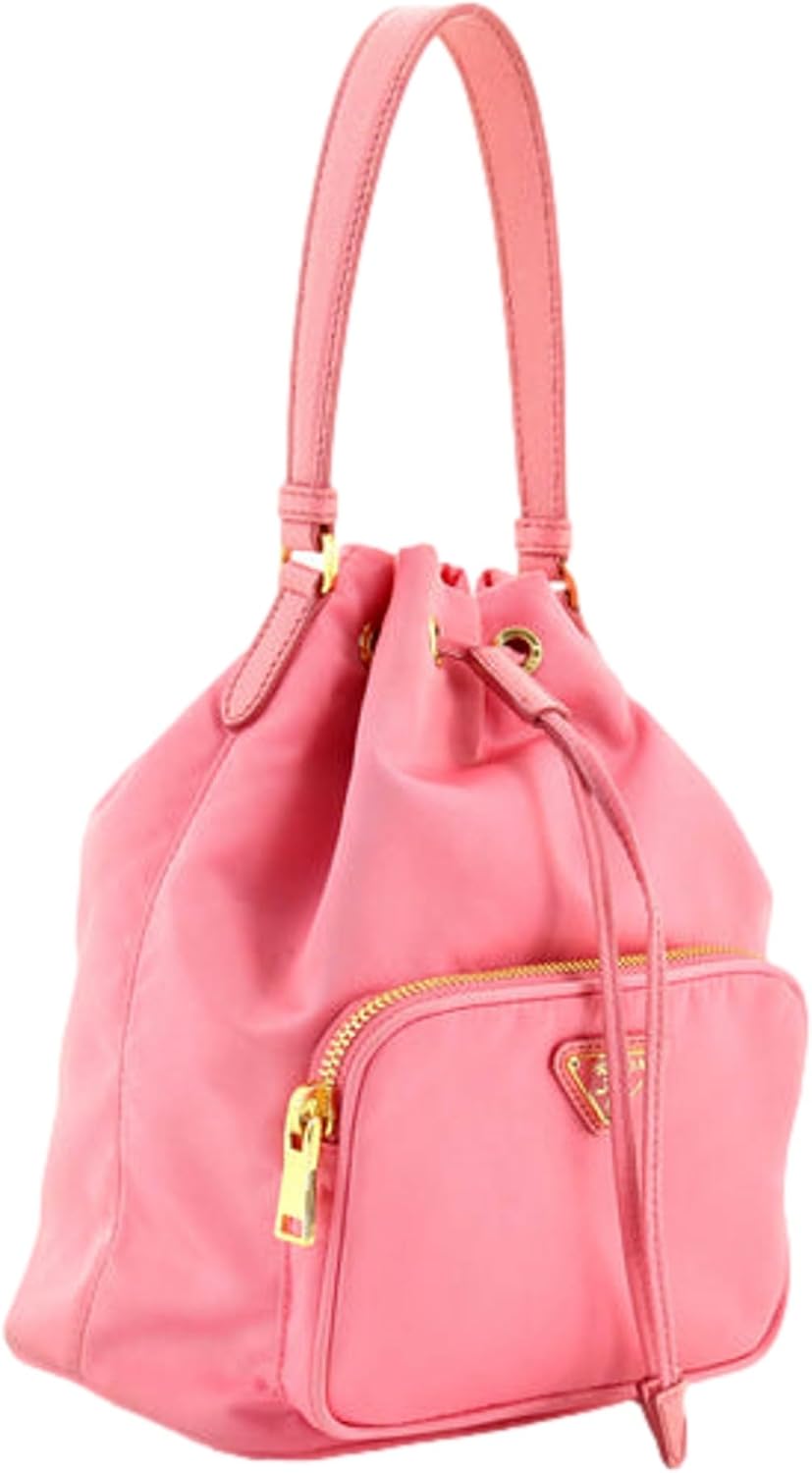 Borse da donna Prada Borsa a tracolla Saffiano Duet Bucket in re-nylon piccola rosa Begonia 1BH038 Borse da donna