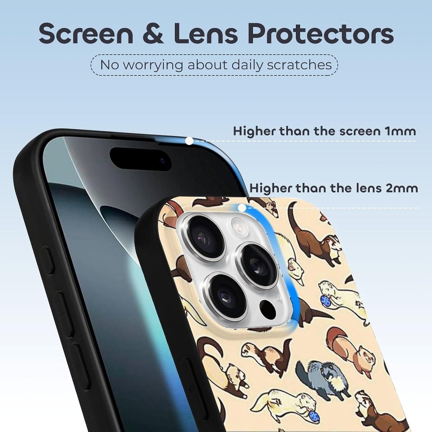 Ferrets Cat Snake Slim Case Compatible with iPhone 16 Pro Shockproof Protective Cover TPU Shell