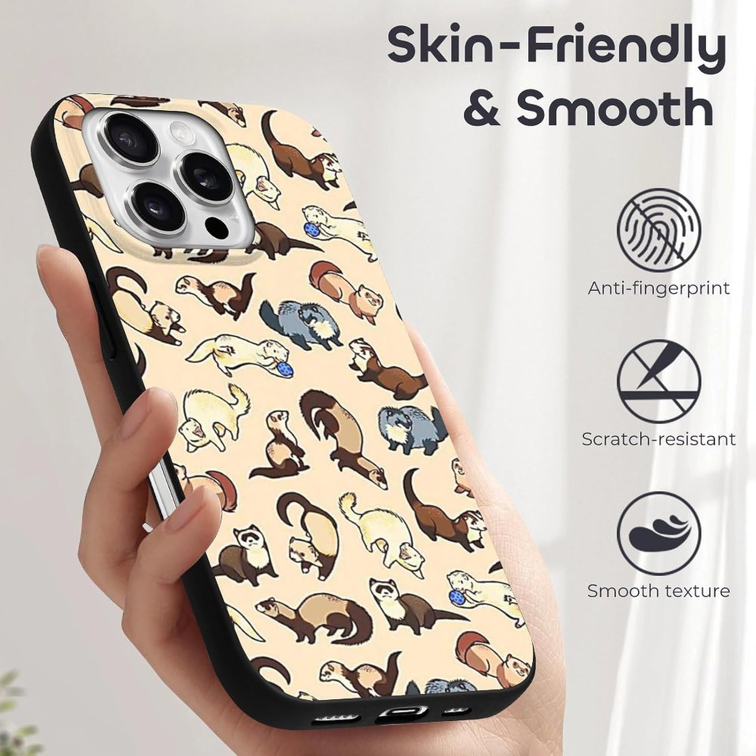 Ferrets Cat Snake Slim Case Compatible with iPhone 16 Pro Shockproof Protective Cover TPU Shell