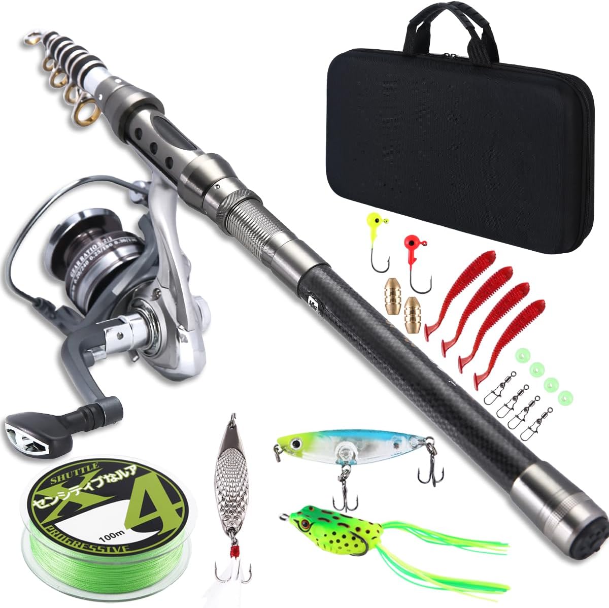 Premium Telescopic Fishing Rod and Reel Combo Set Carbon Fiber Spinning Pole with Lures, Hooks, and Carry Bag Perfect for Saltwater Freshwater Fishing, Travel Friendly Kit for Anglers · v4