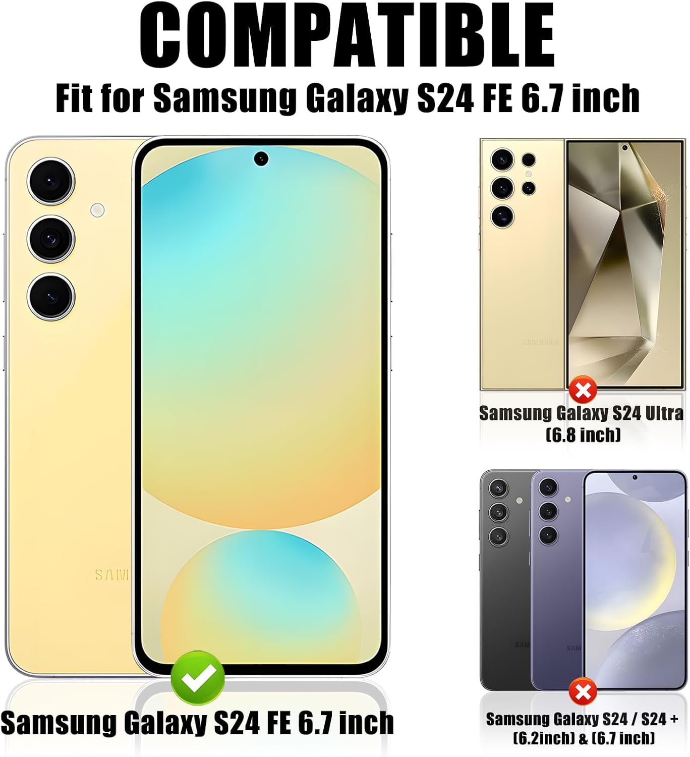 TQLGY 3er-Pack Displayschutz für Samsung Galaxy S24 FE mit 3er-Pack Kameraobjektivschutz, 9H-Hartglasfolie, durchsichtig, kratzfest, blasenfrei, hüllenfreundlich