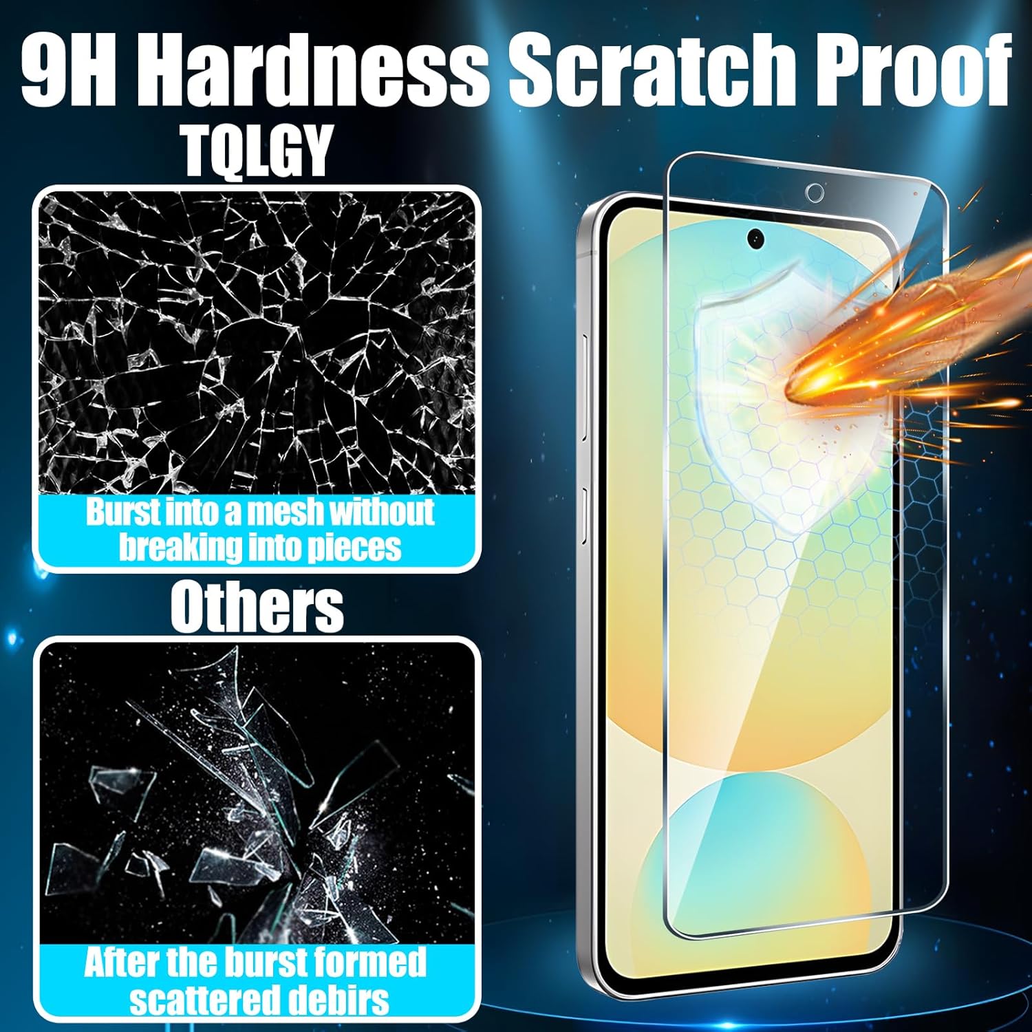 TQLGY 3er-Pack Displayschutz für Samsung Galaxy S24 FE mit 3er-Pack Kameraobjektivschutz, 9H-Hartglasfolie, durchsichtig, kratzfest, blasenfrei, hüllenfreundlich