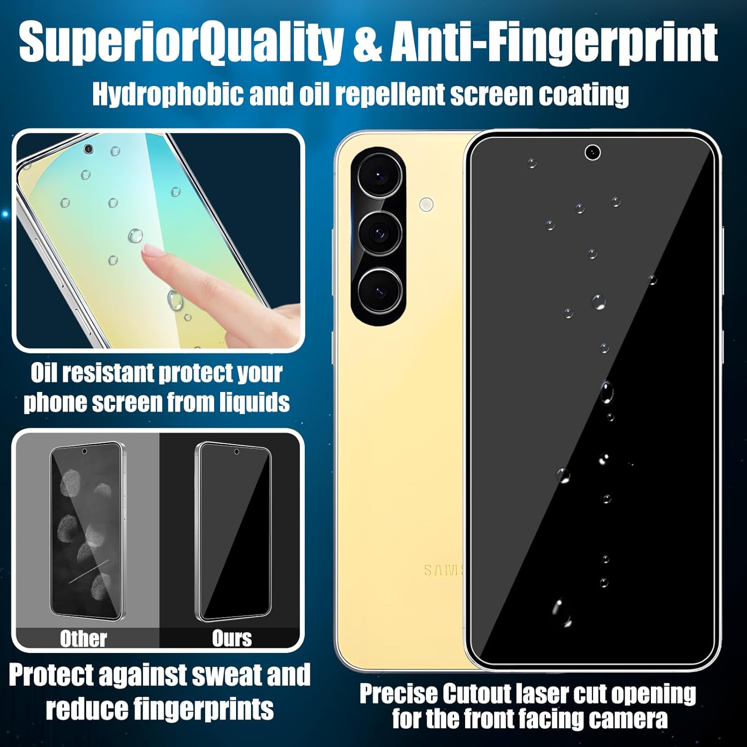 TQLGY 3er-Pack Displayschutz für Samsung Galaxy S24 FE mit 3er-Pack Kameraobjektivschutz, 9H-Hartglasfolie, durchsichtig, kratzfest, blasenfrei, hüllenfreundlich