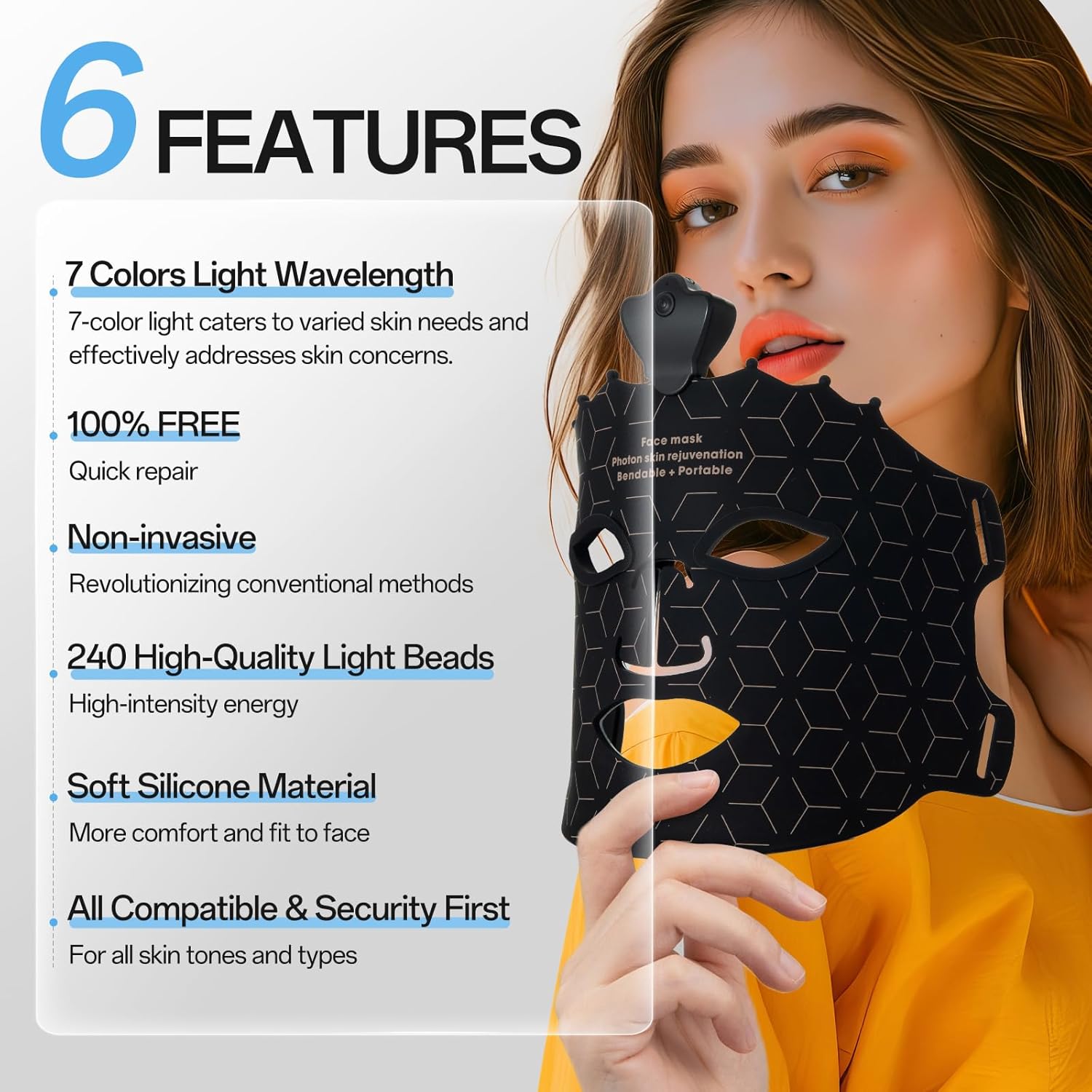 Red Light Mask for Face - 7 Colors Red Light Face Mask, Face Mask Skincare at Home, Wireless Device, Skin Treatment Mask Suitable for Women · v6