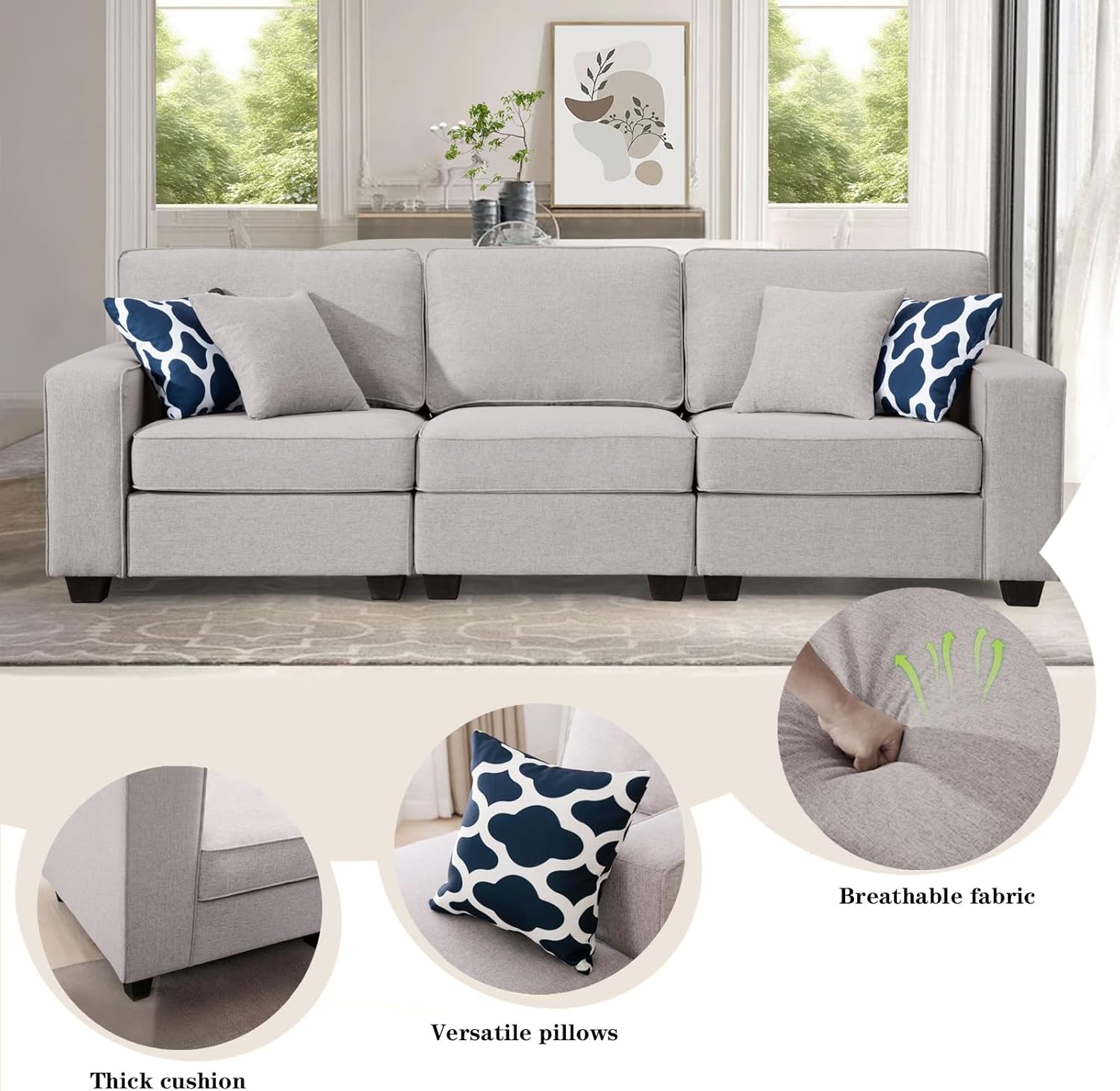 Legend Vansen Modular Sectional Sofa,Comfy Couches for Living Room,3-Seater High-Density Plush Foam Cushioning Couchs,Sectional Couch for Bedrooms,Apartment. · v3