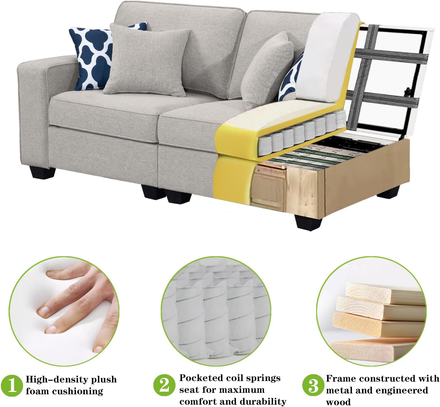 Legend Vansen Modular Sectional Sofa,Comfy Couches for Living Room,3-Seater High-Density Plush Foam Cushioning Couchs,Sectional Couch for Bedrooms,Apartment. · v3