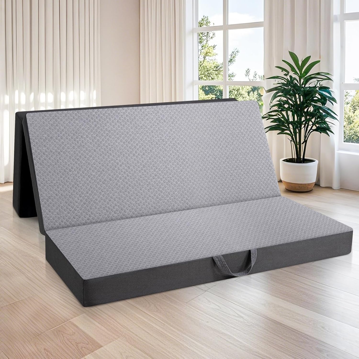 Tri Folding Mattress Queen Size - Foldable Mattress for Travel/RV/Camping/Road Trip/Guest Room/Yoga, Tri-fold Memory Foam Mattress with Washable Cover, Handle  Non-Slip Bottom- 6 Inch, 75x58"x6" · v2