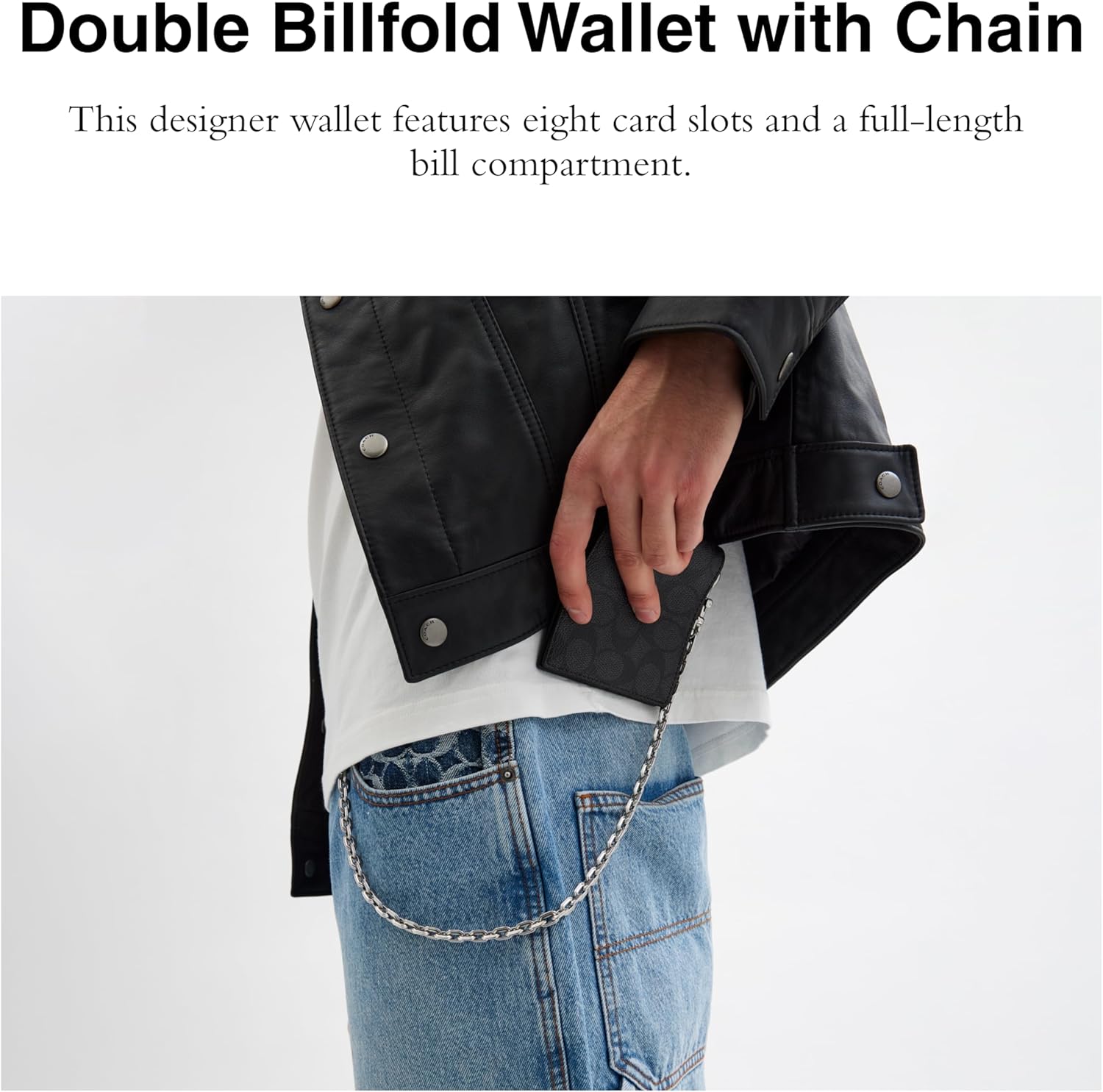 COACH Mens Billfold Wallet with Chain Canvas, Charcoal Signature, One Size · v3