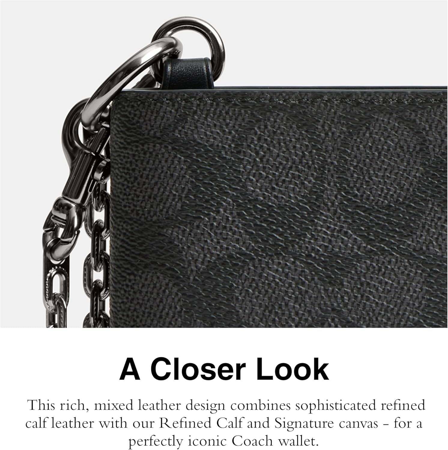 COACH Mens Billfold Wallet with Chain Canvas, Charcoal Signature, One Size · v3
