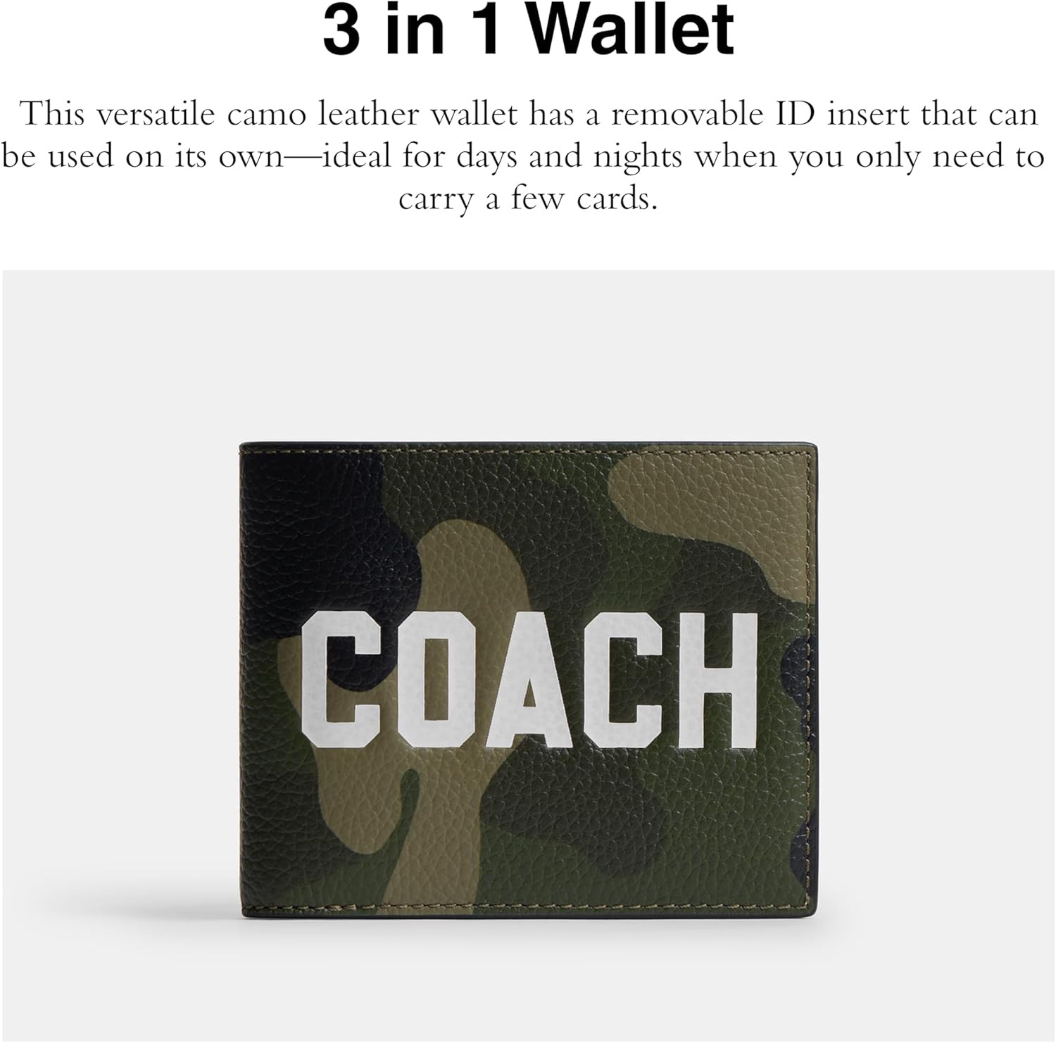 COACH Mens 3-in-1 Wallet with Camo Print Graphic, One Size