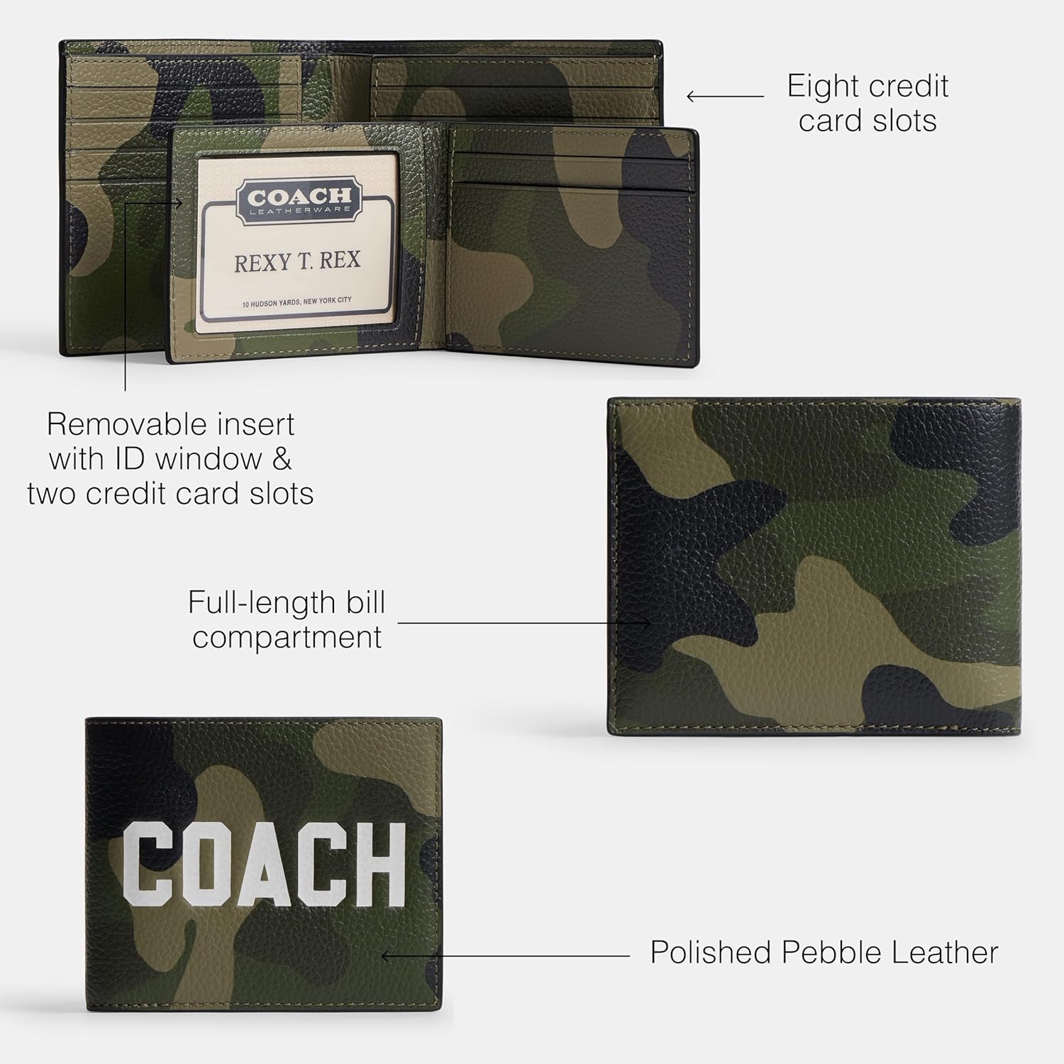 COACH Mens 3-in-1 Wallet with Camo Print Graphic, One Size