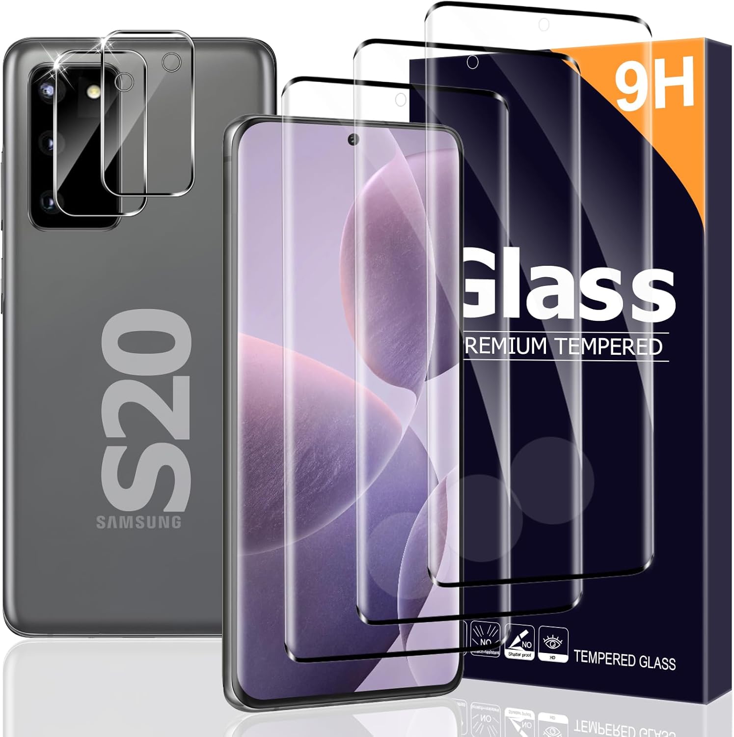 (3 2 Pack) Galaxy S20 5G Screen Protector, 3D Full Coverage Tempered Glass Protective Cover Friendly Scratch Resistant Bubble Free Ultra Resistant Abrasion esistant For Samsung Galaxy S20 (6.2 inch)